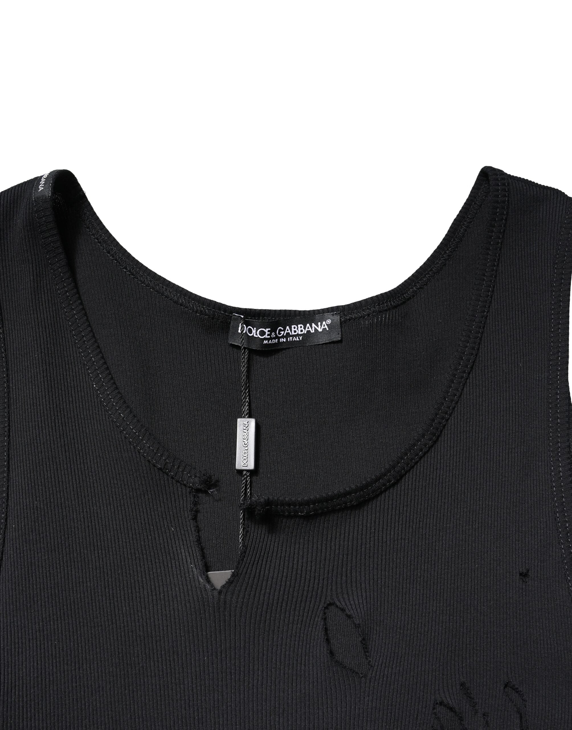Black Cotton Rip Style Sleeveless Men Tank T-shirt - ventzia