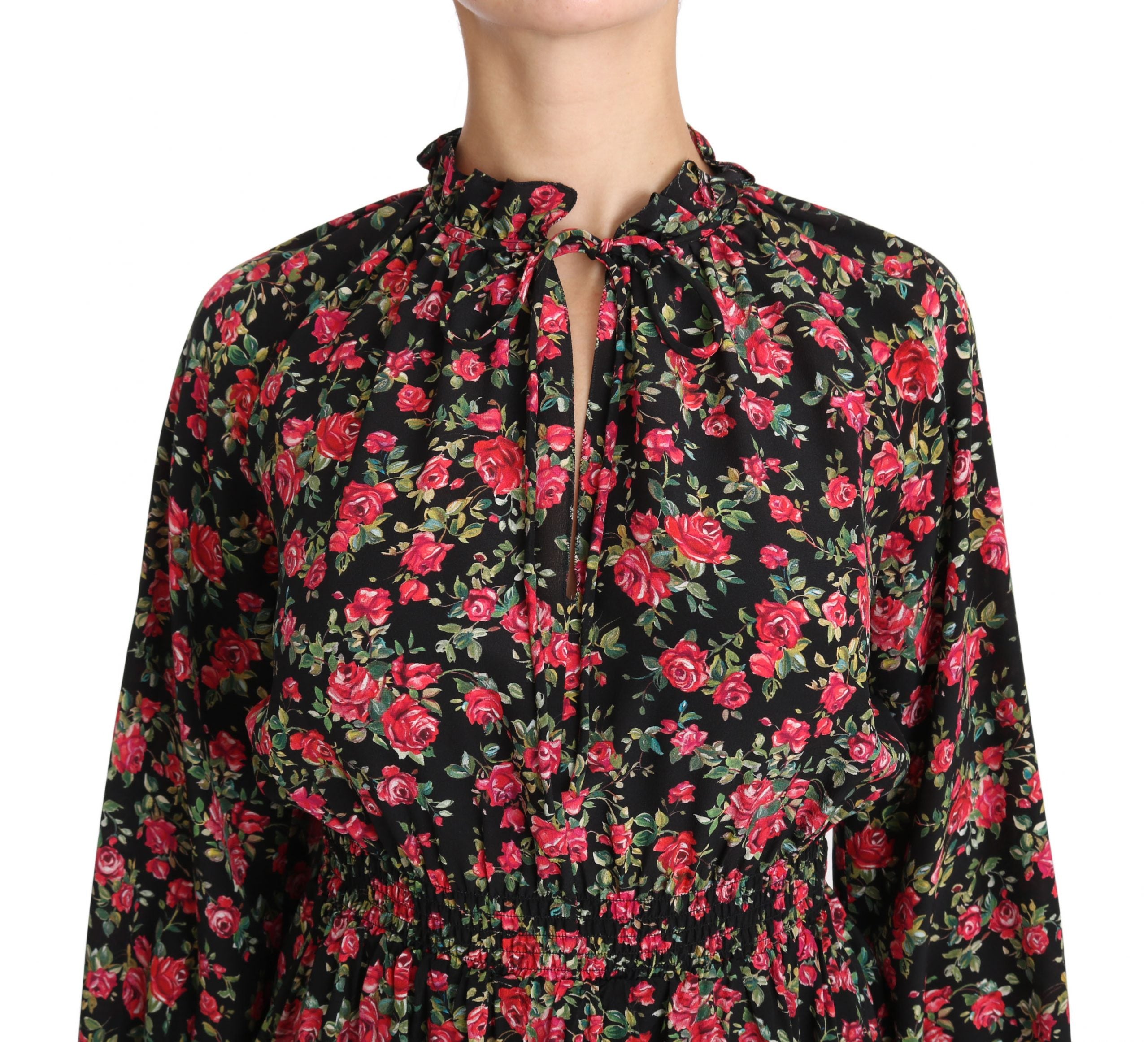 Elegant Black Floral Silk Shirt - ventzia