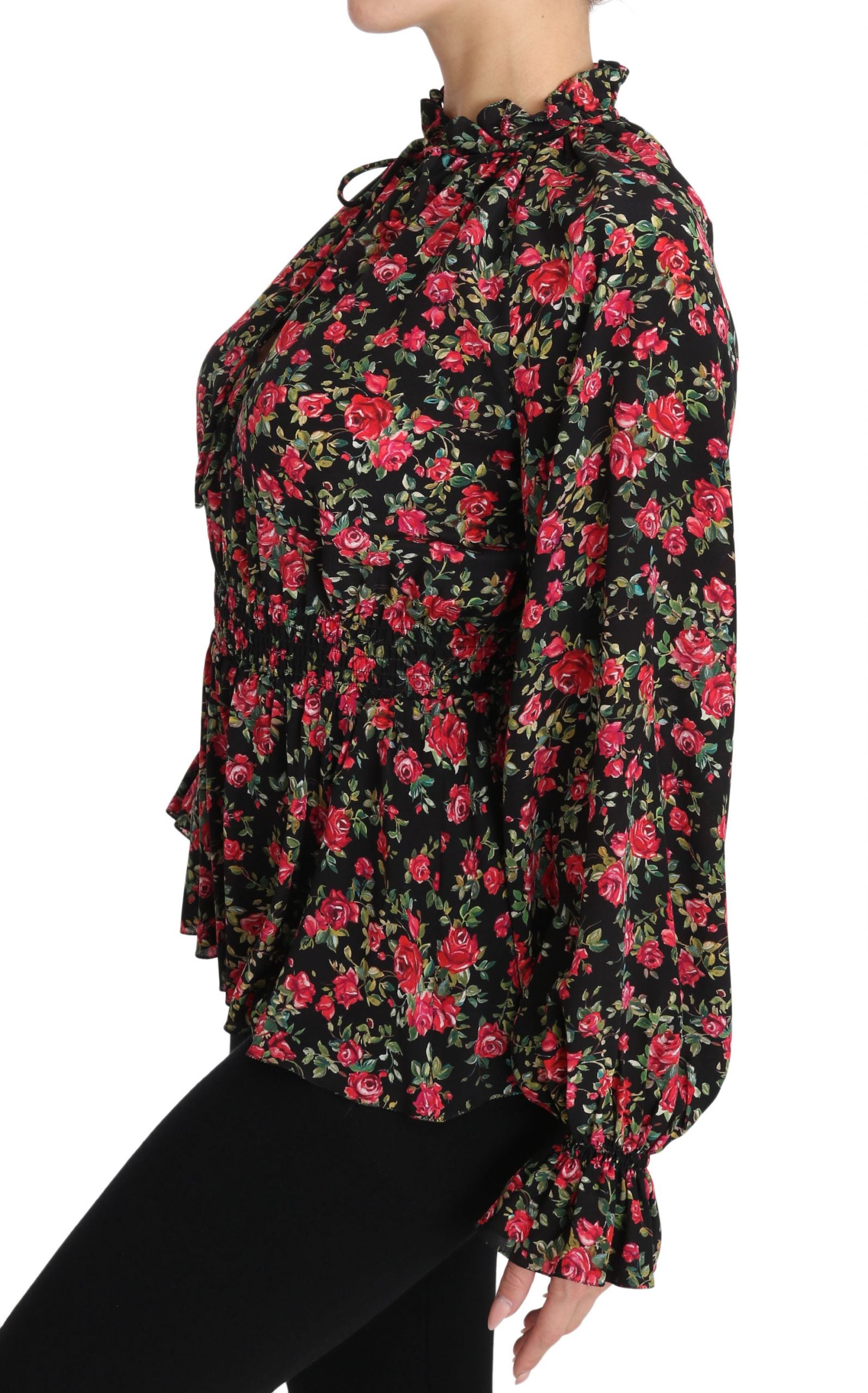 Elegant Black Floral Silk Shirt - ventzia