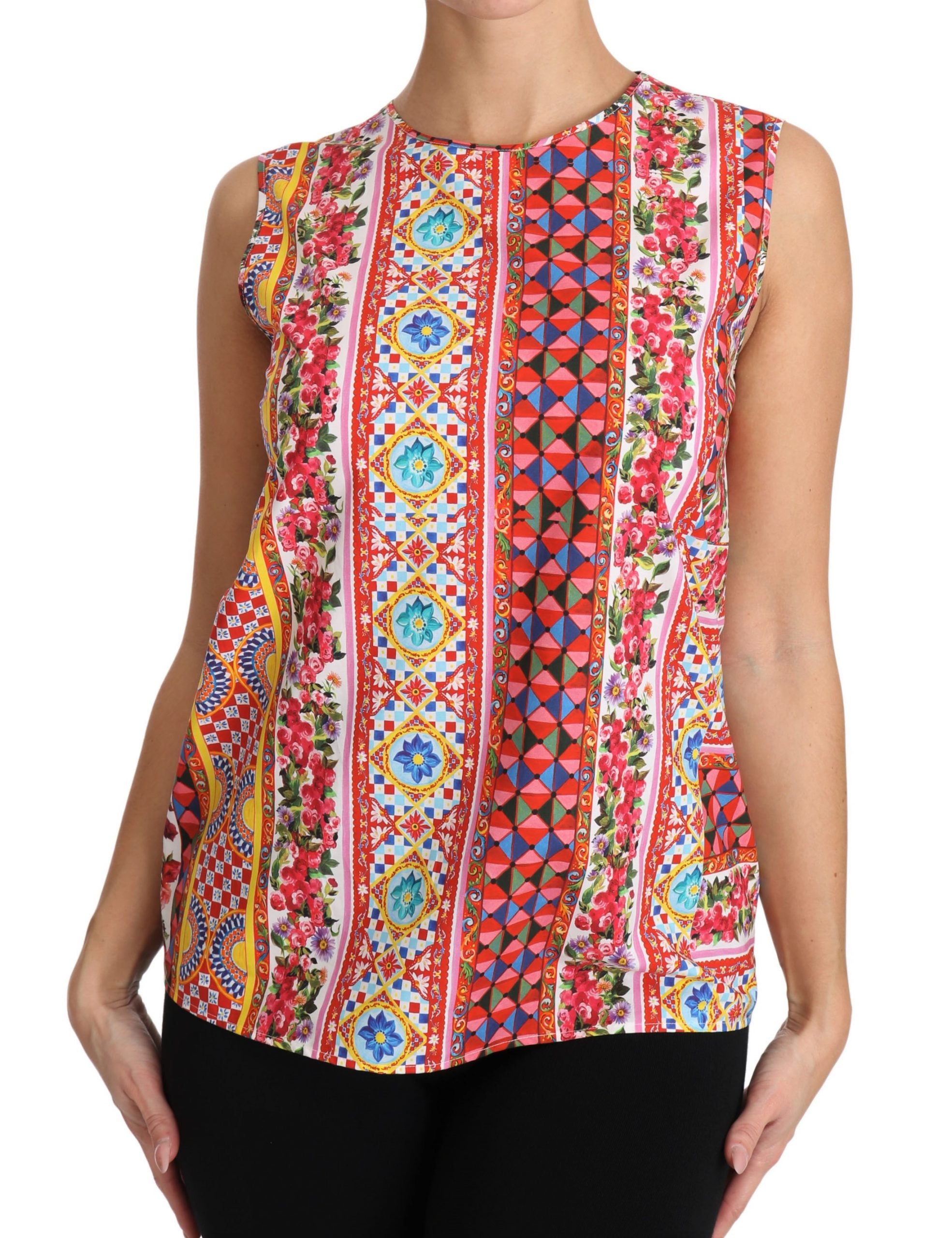 Carretto Print Pure Cotton Tank Top - ventzia