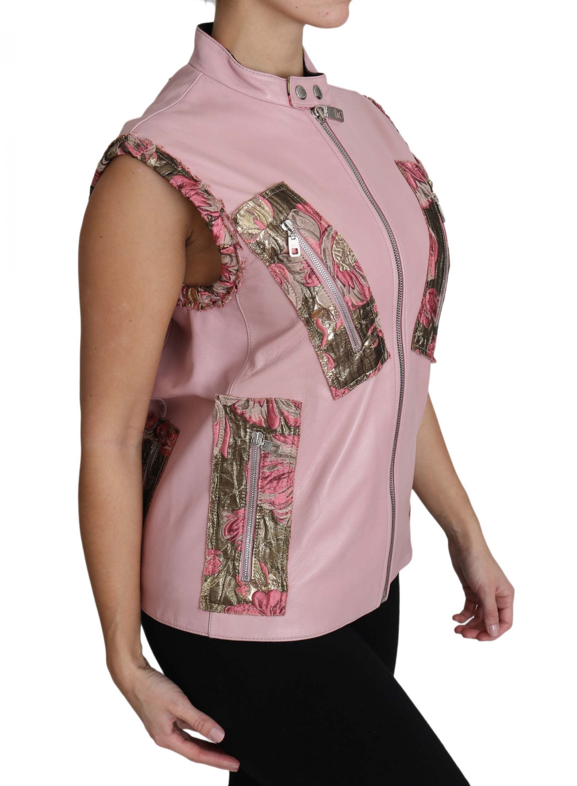 Stunning Pink Sleeveless Leather Vest - ventzia