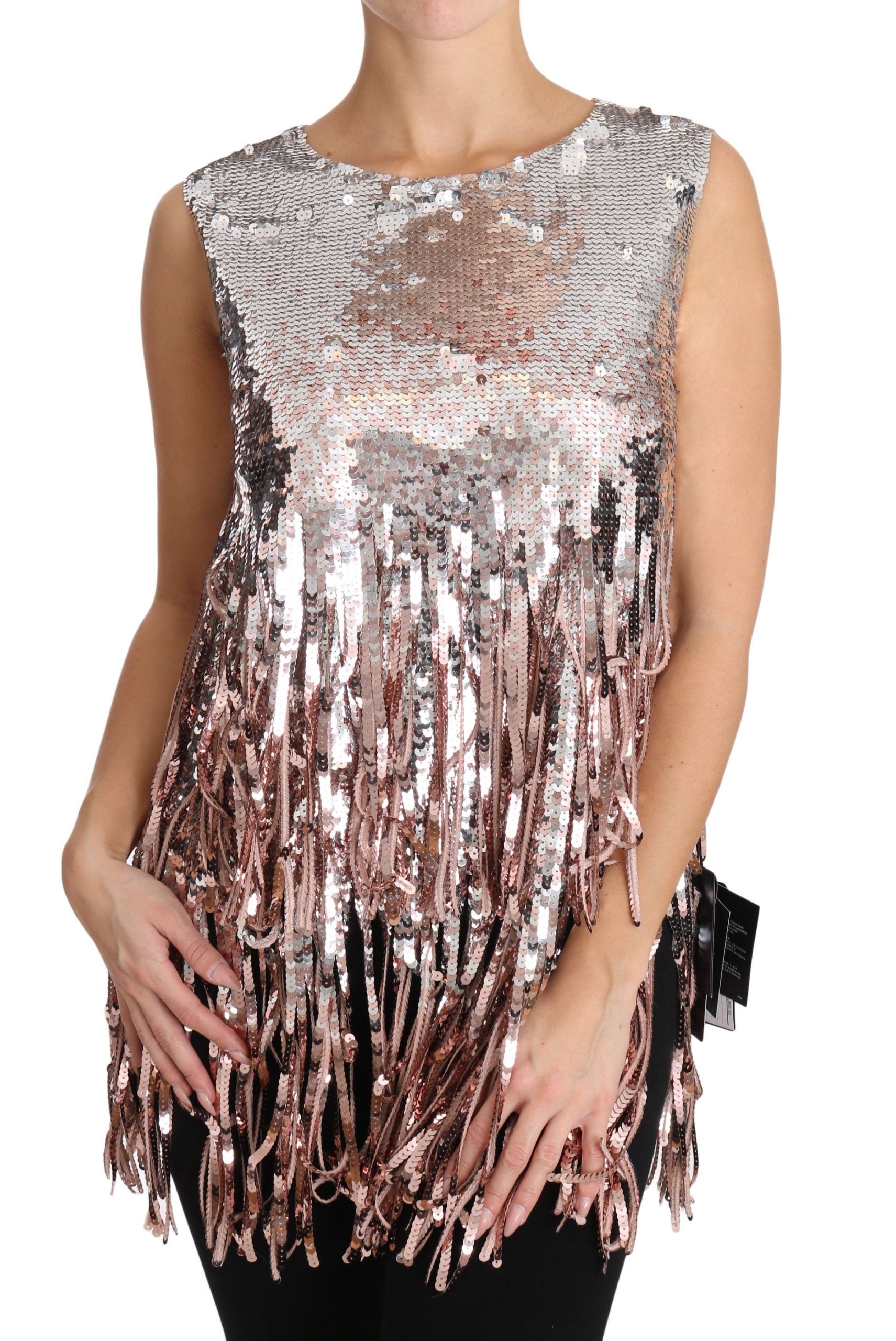 Golden Pink Sequined Fringe Elegance Top - ventzia