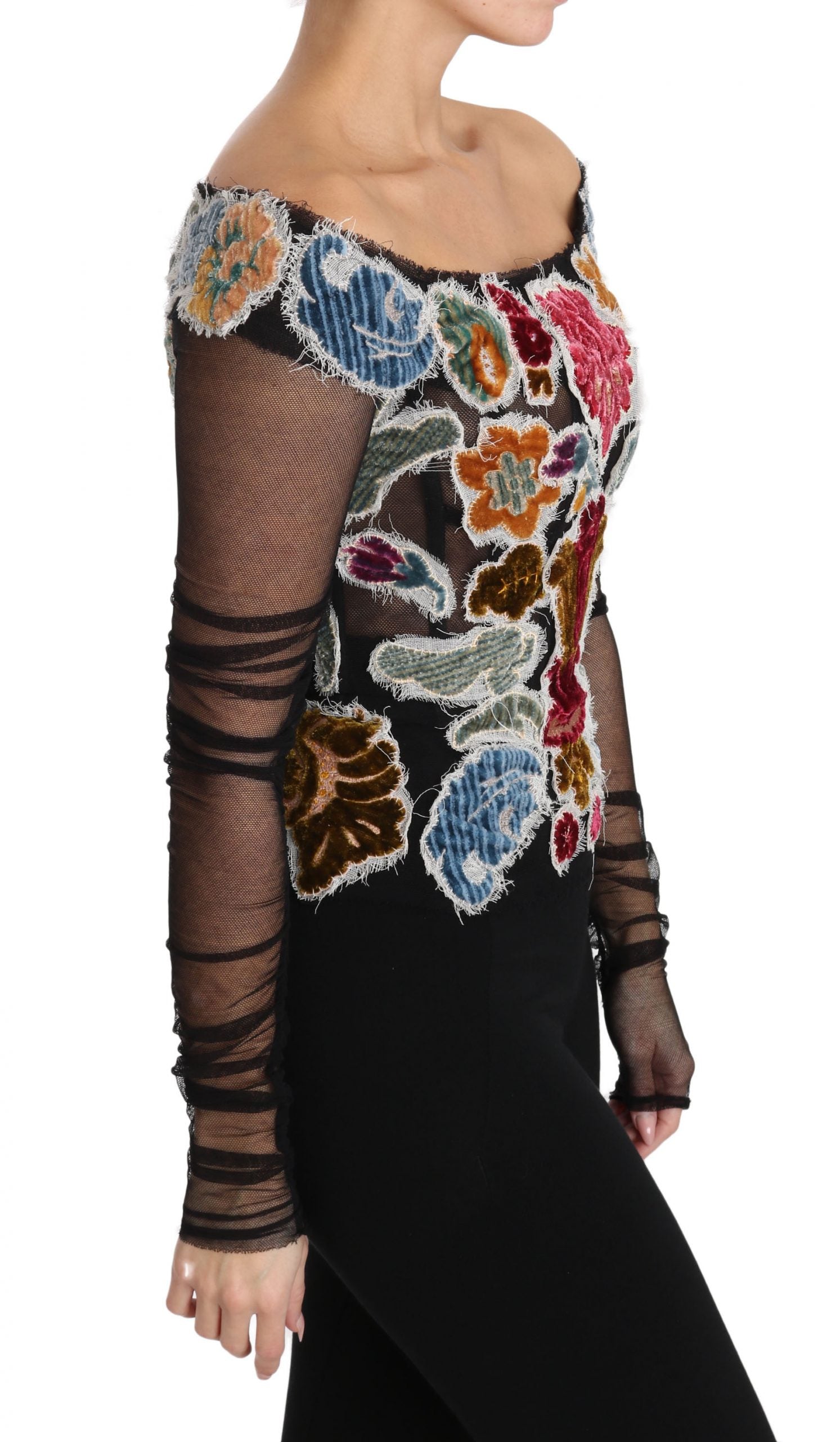 Elegant Floral Applique Long Sleeve Top - ventzia