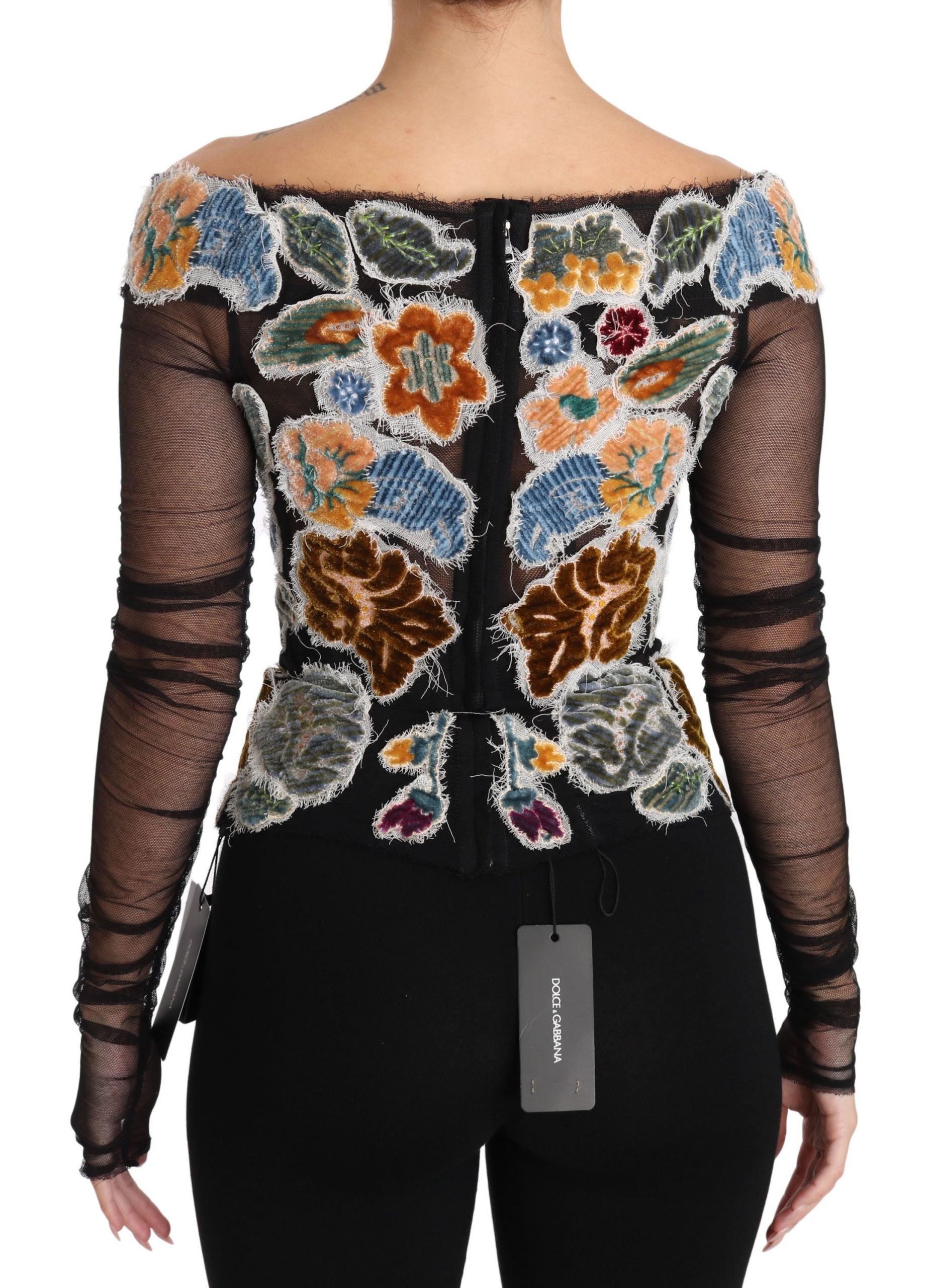 Elegant Floral Applique Long Sleeve Top - ventzia