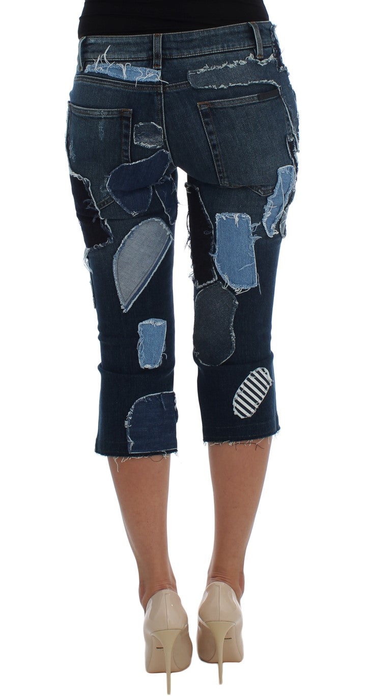 Chic Blue Patchwork Denim Shorts - ventzia