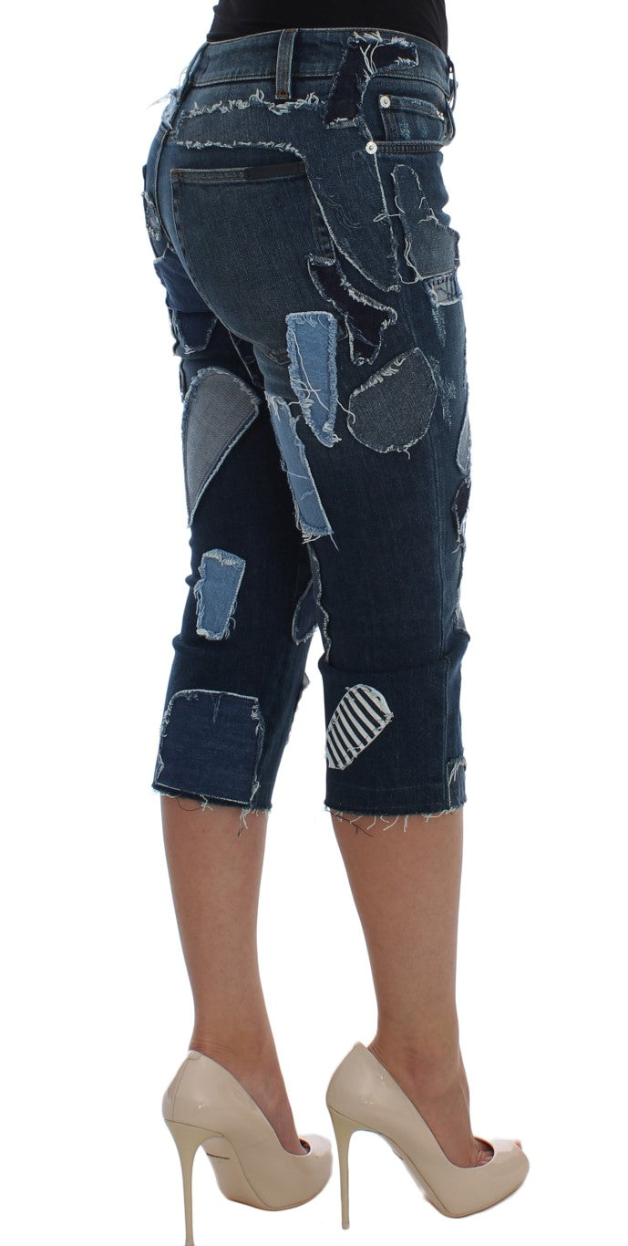 Chic Blue Patchwork Denim Shorts - ventzia