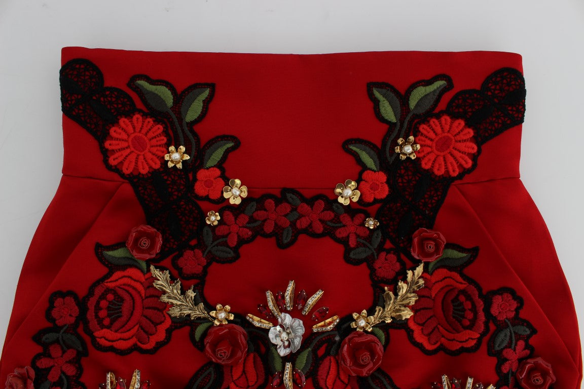 Ravishing Red Silk Embroidered Shorts - ventzia