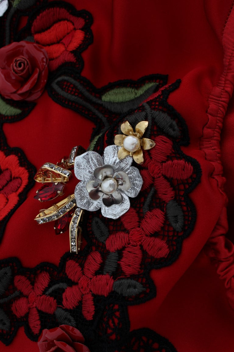Ravishing Red Silk Embroidered Shorts - ventzia