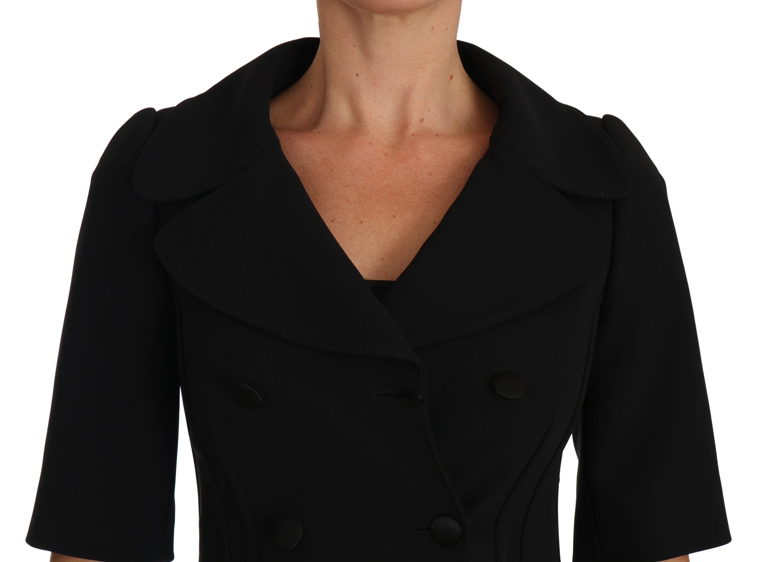 Elegant Black Cropped Wool Blazer - ventzia