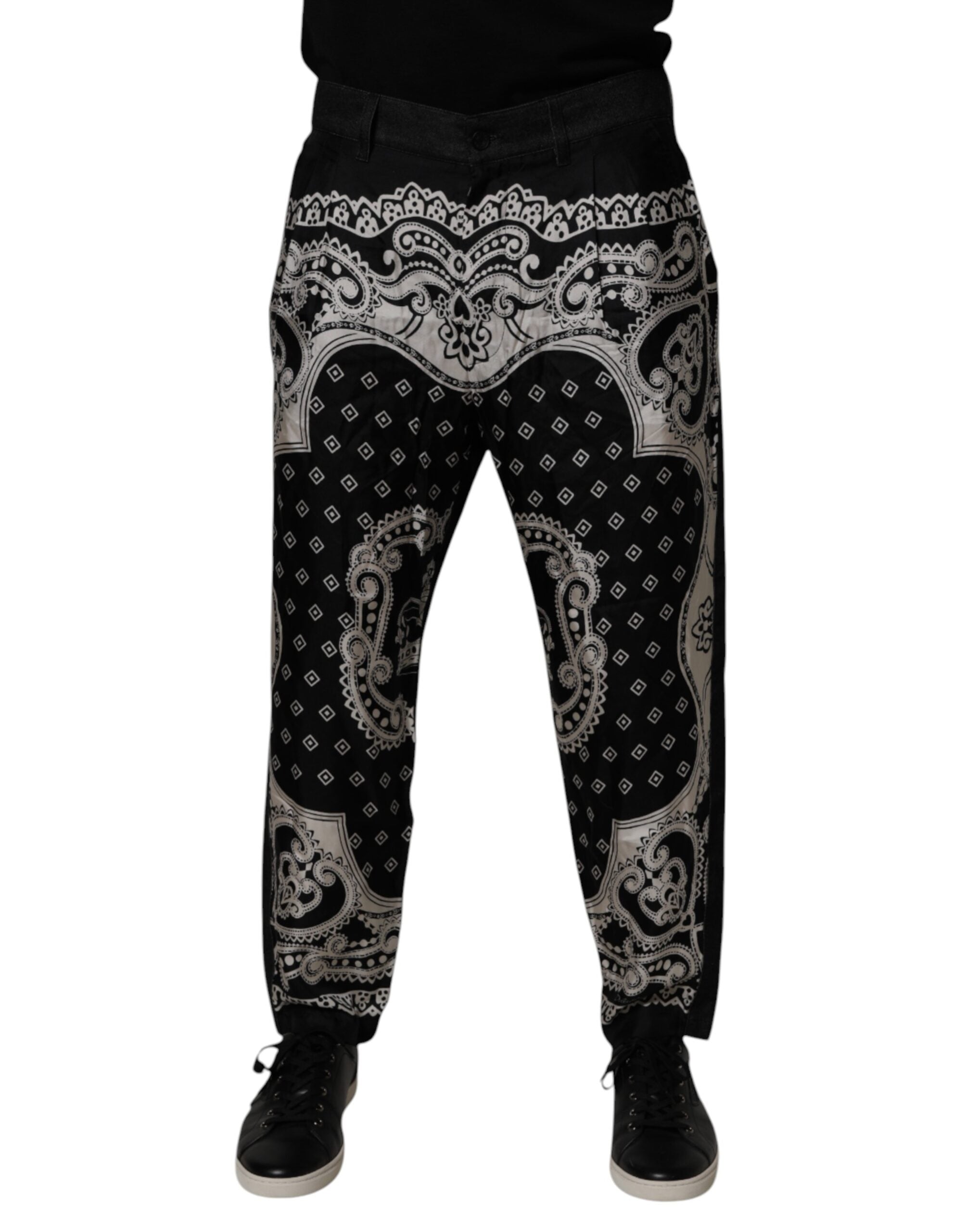 Black Bandana Cotton Skinny Denim Jeans - ventzia