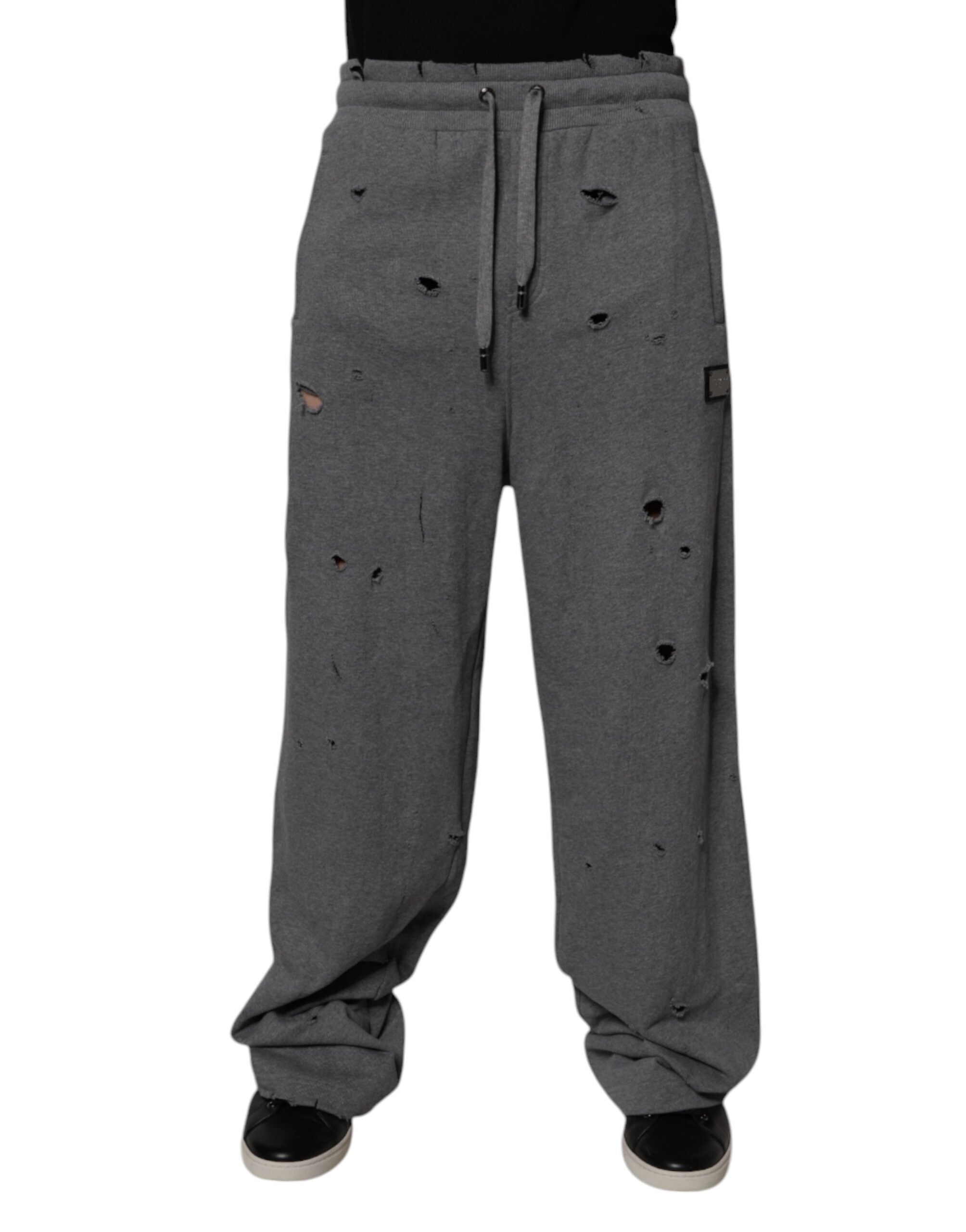 Gray Cotton RipStyle Straight Sweatpants Pants - ventzia