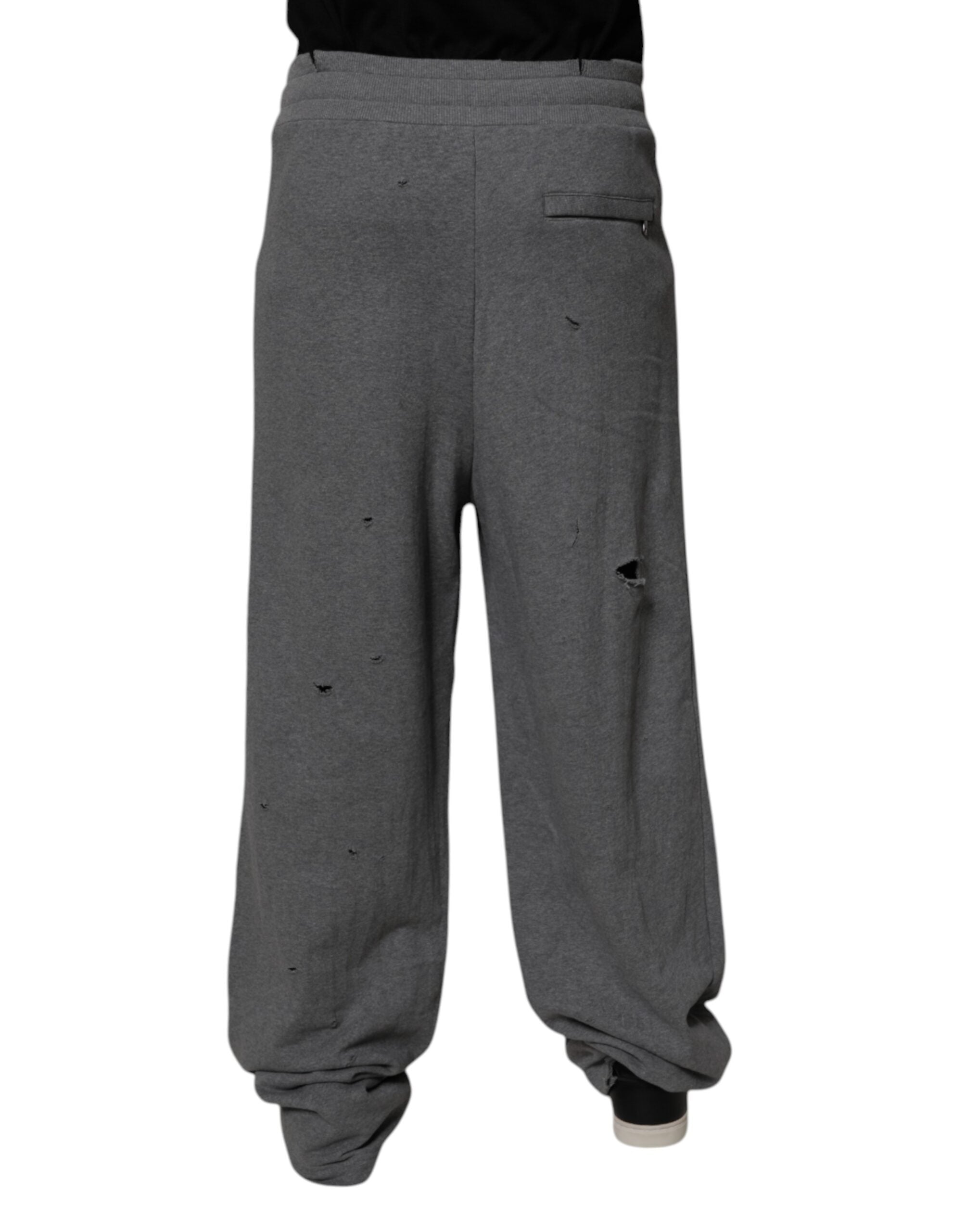 Gray Cotton RipStyle Straight Sweatpants Pants - ventzia