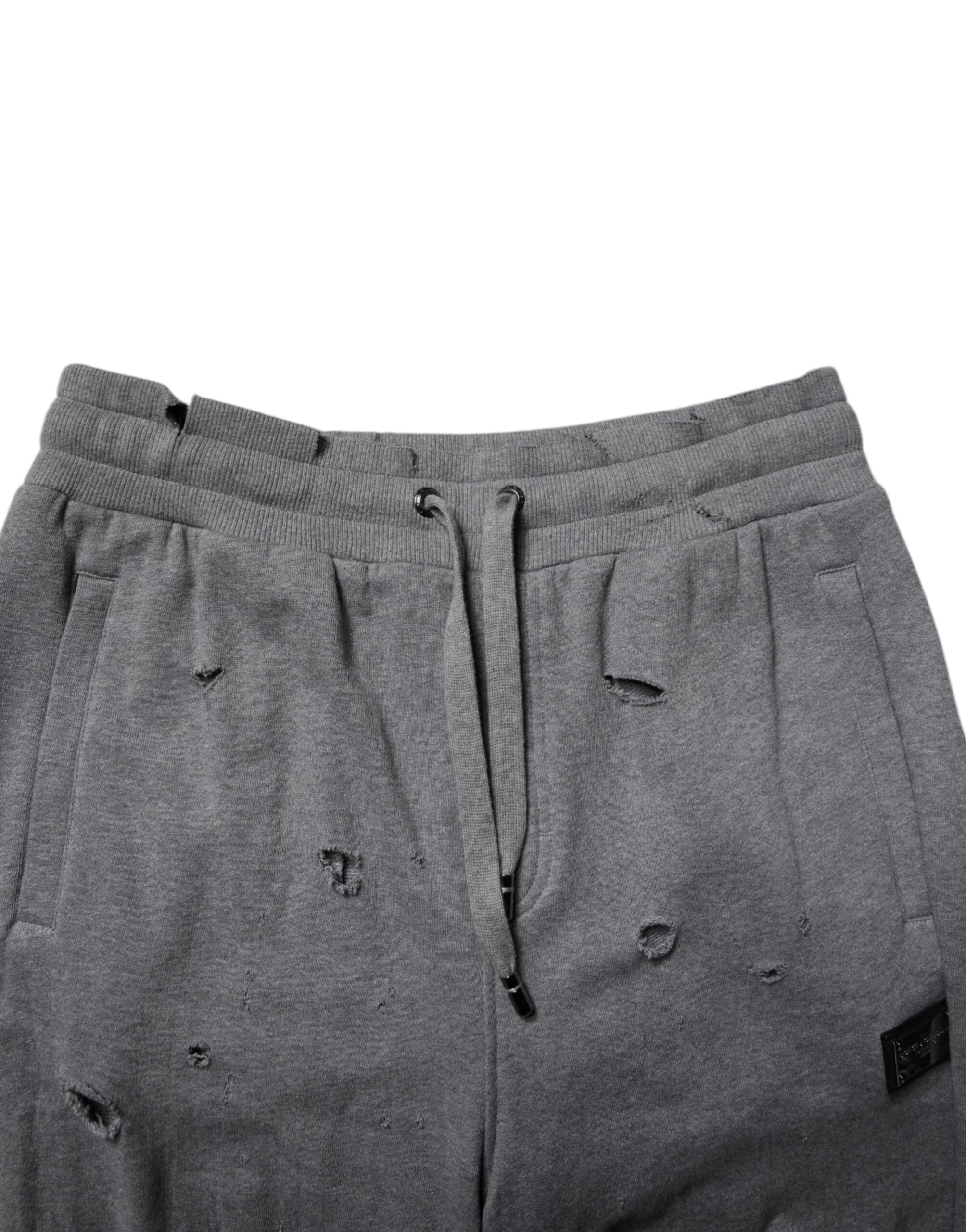 Gray Cotton RipStyle Straight Sweatpants Pants - ventzia