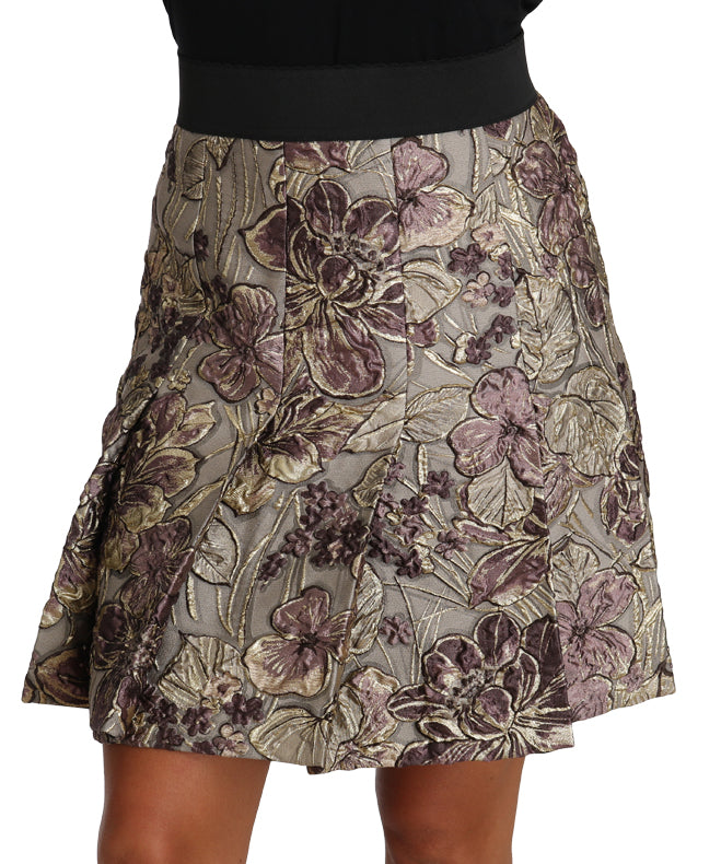 Elegant Floral A-Line Jacquard Skirt - ventzia