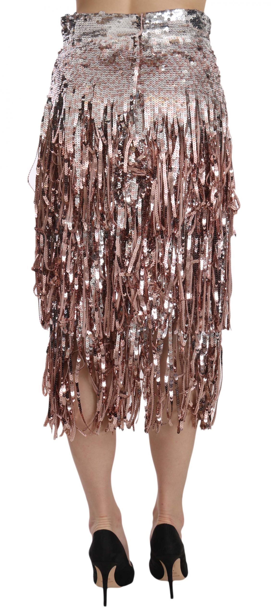 Metallic Sequin Tulle High-Waist Midi Skirt - ventzia