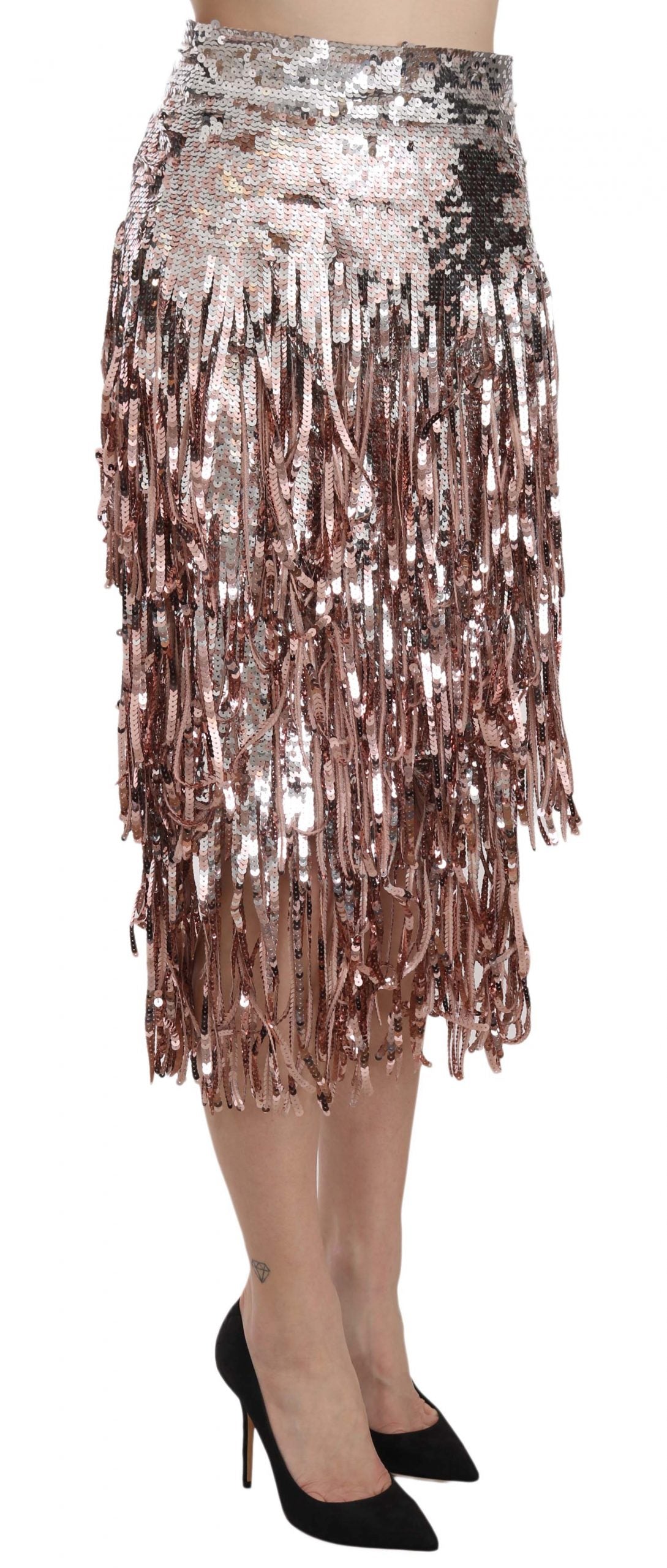 Metallic Sequin Tulle High-Waist Midi Skirt - ventzia