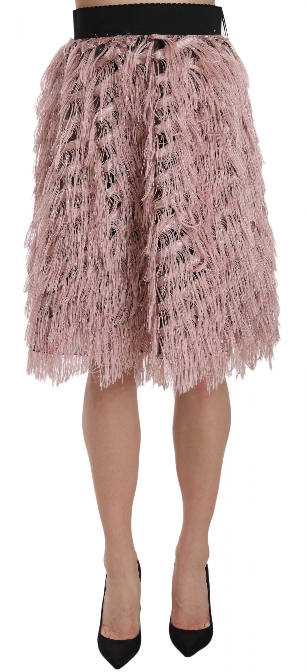 Pink Gold Fringe Metallic Pencil A-line Skirt - ventzia
