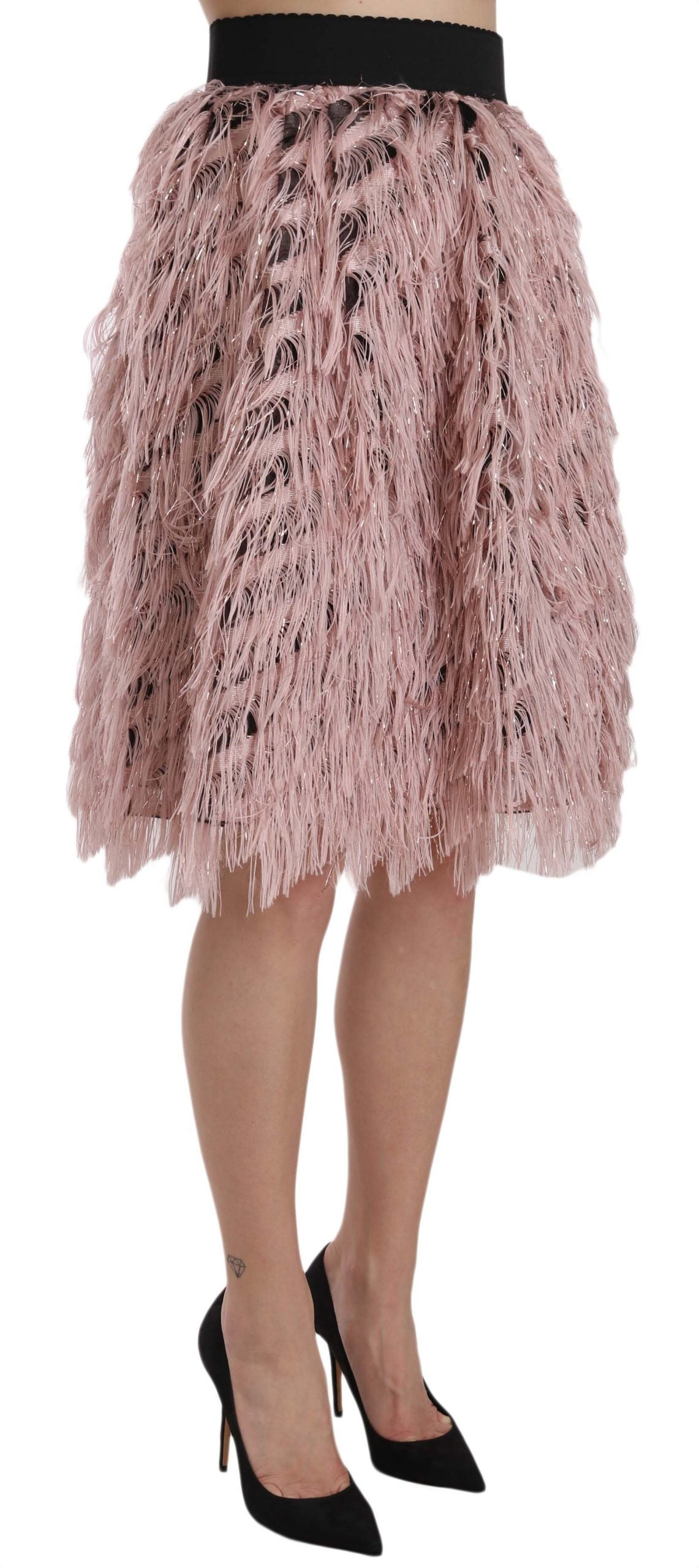 Pink Gold Fringe Metallic Pencil A-line Skirt - ventzia
