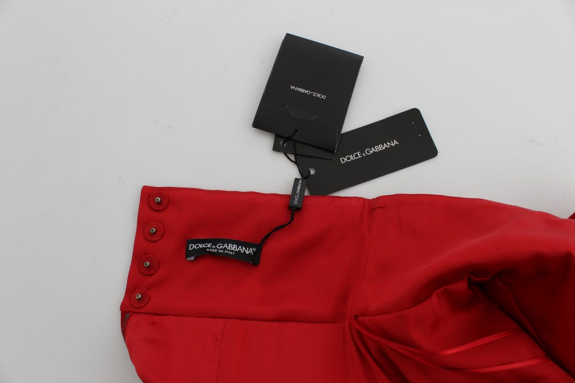 Red Silk Crystal-Embellished High Waist Shorts - ventzia