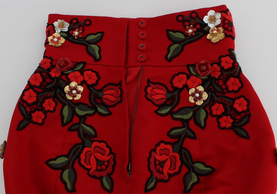 Glamorous Red Silk Floral Embroidered Shorts - ventzia