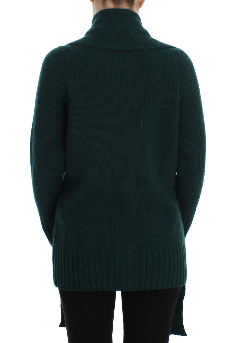 Elegant Green Cashmere Cardigan Sweater - ventzia