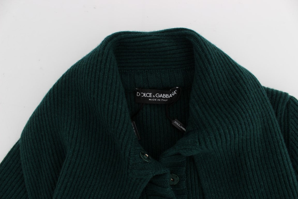 Elegant Green Cashmere Cardigan Sweater - ventzia