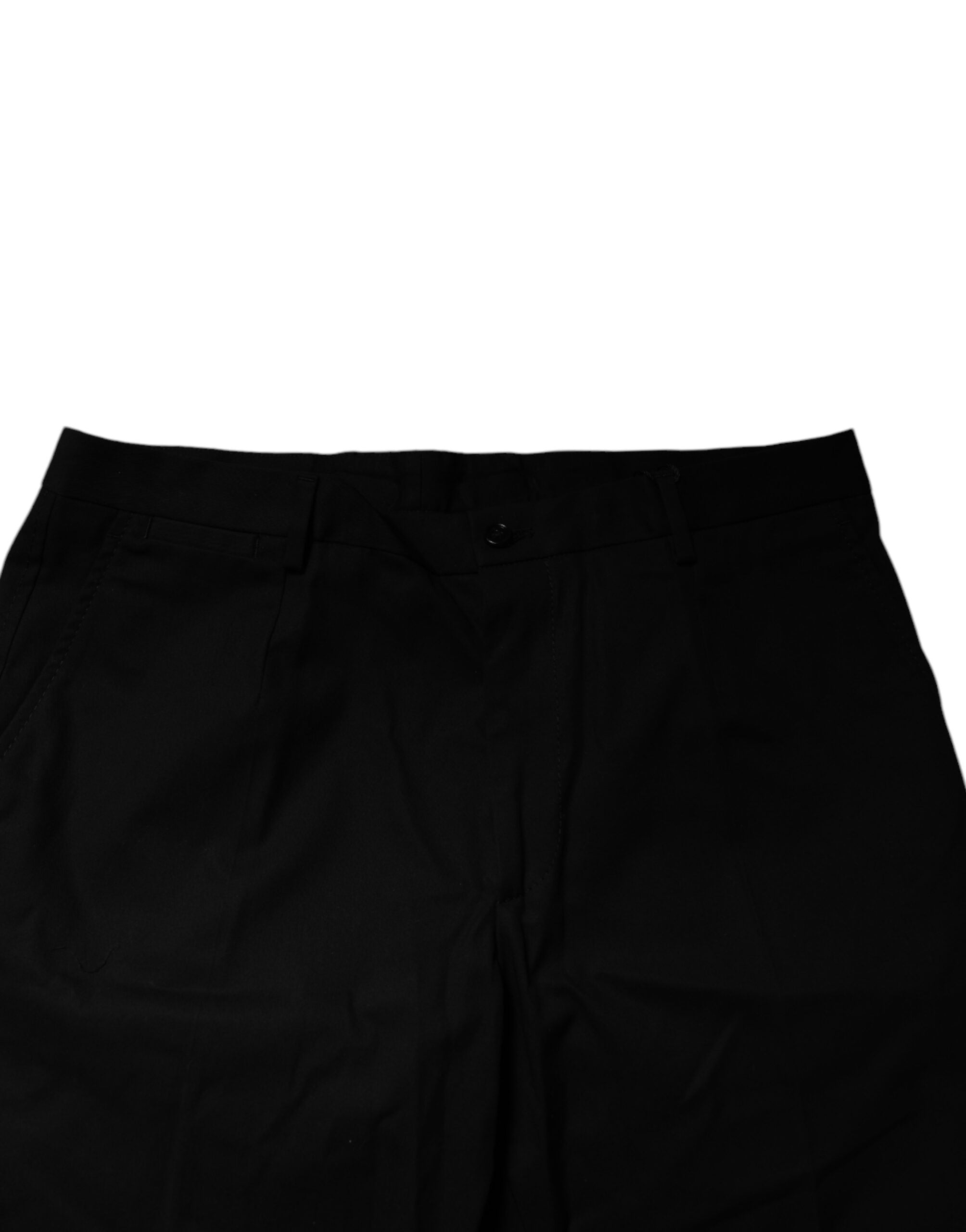 Black Cotton Stretch Mid Waist Bermuda Shorts - ventzia