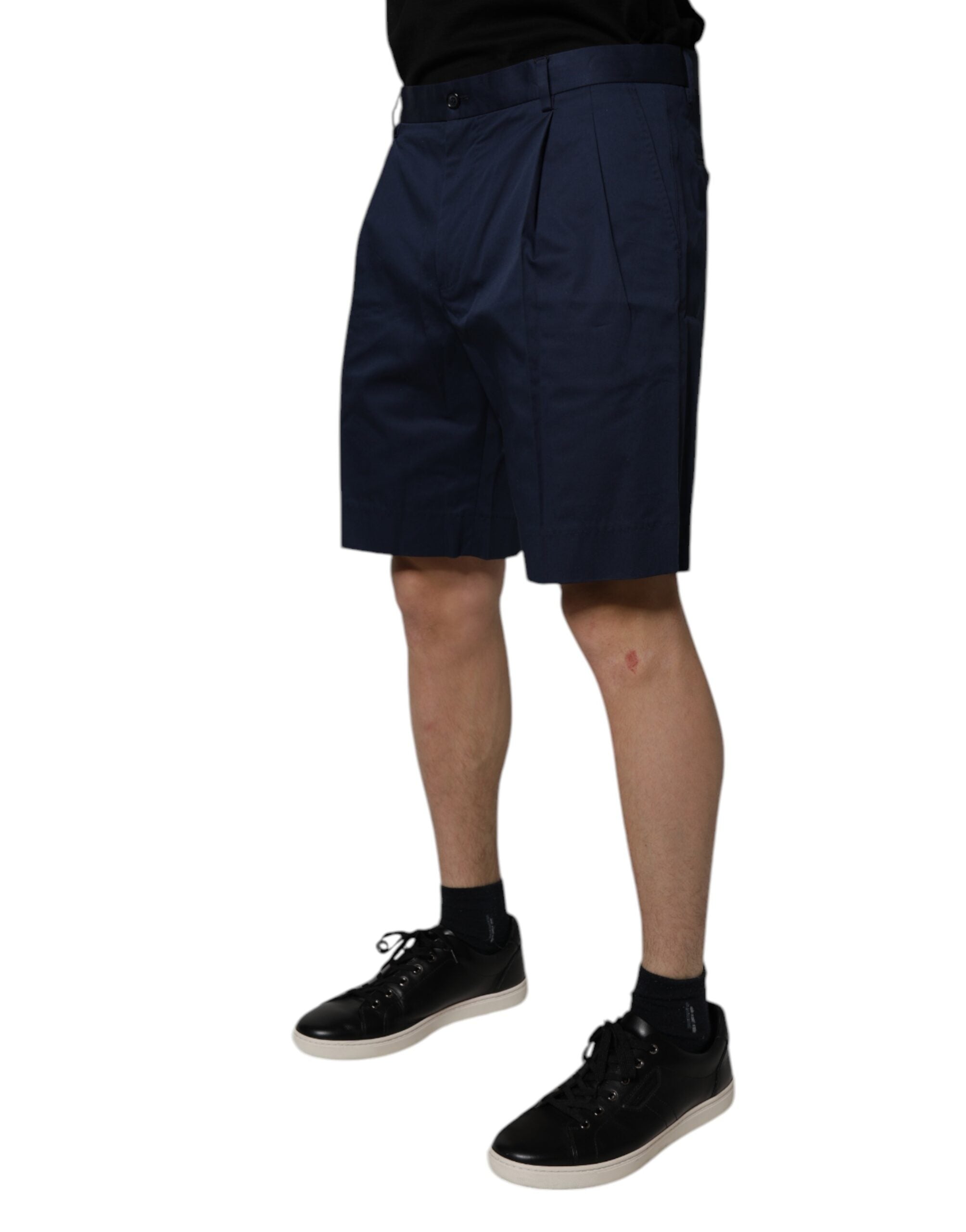 Dark Blue Cotton Mid Waist Men Bermuda Shorts - ventzia