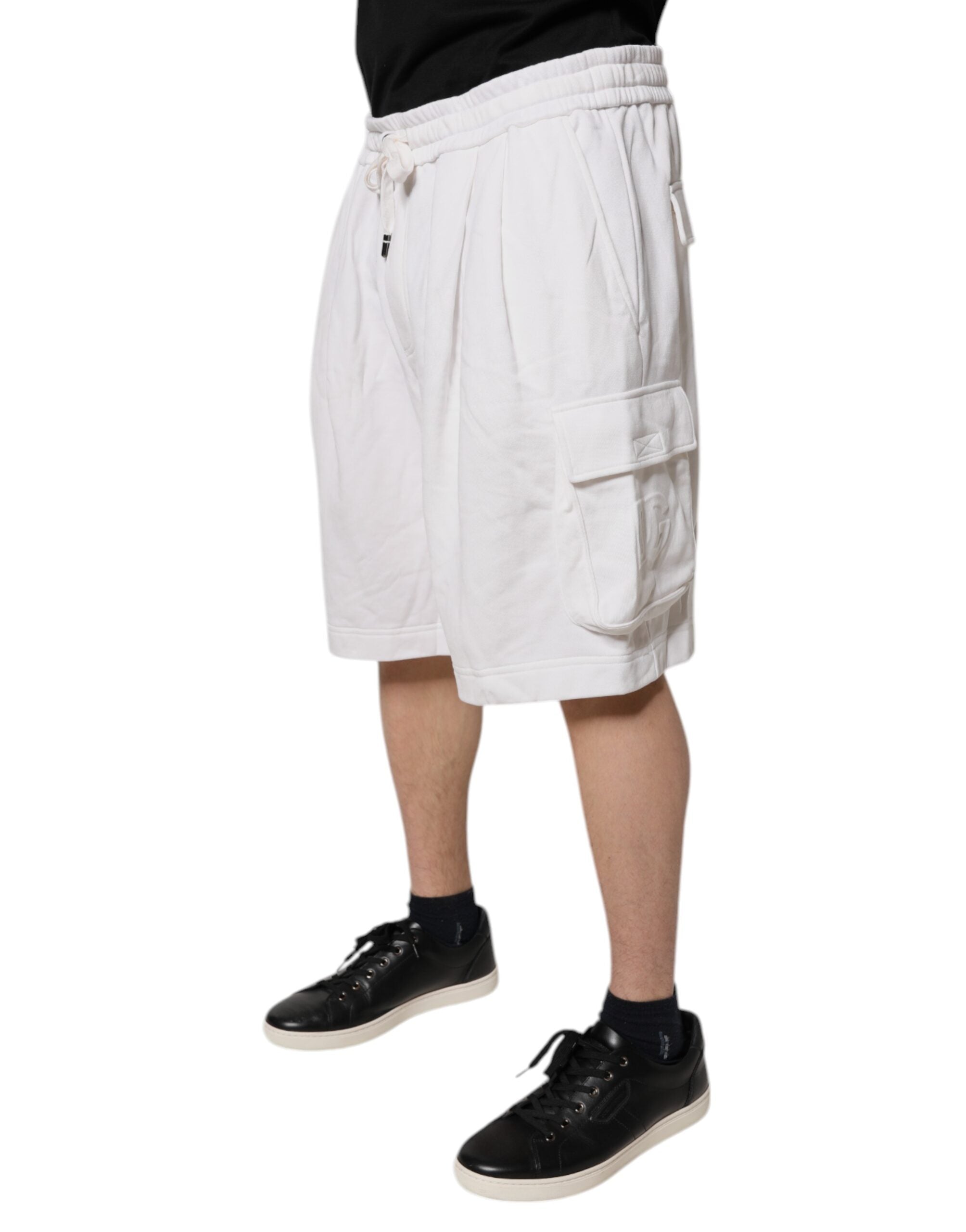 White Cotton Cargo Bermuda Sweatshorts Shorts - ventzia