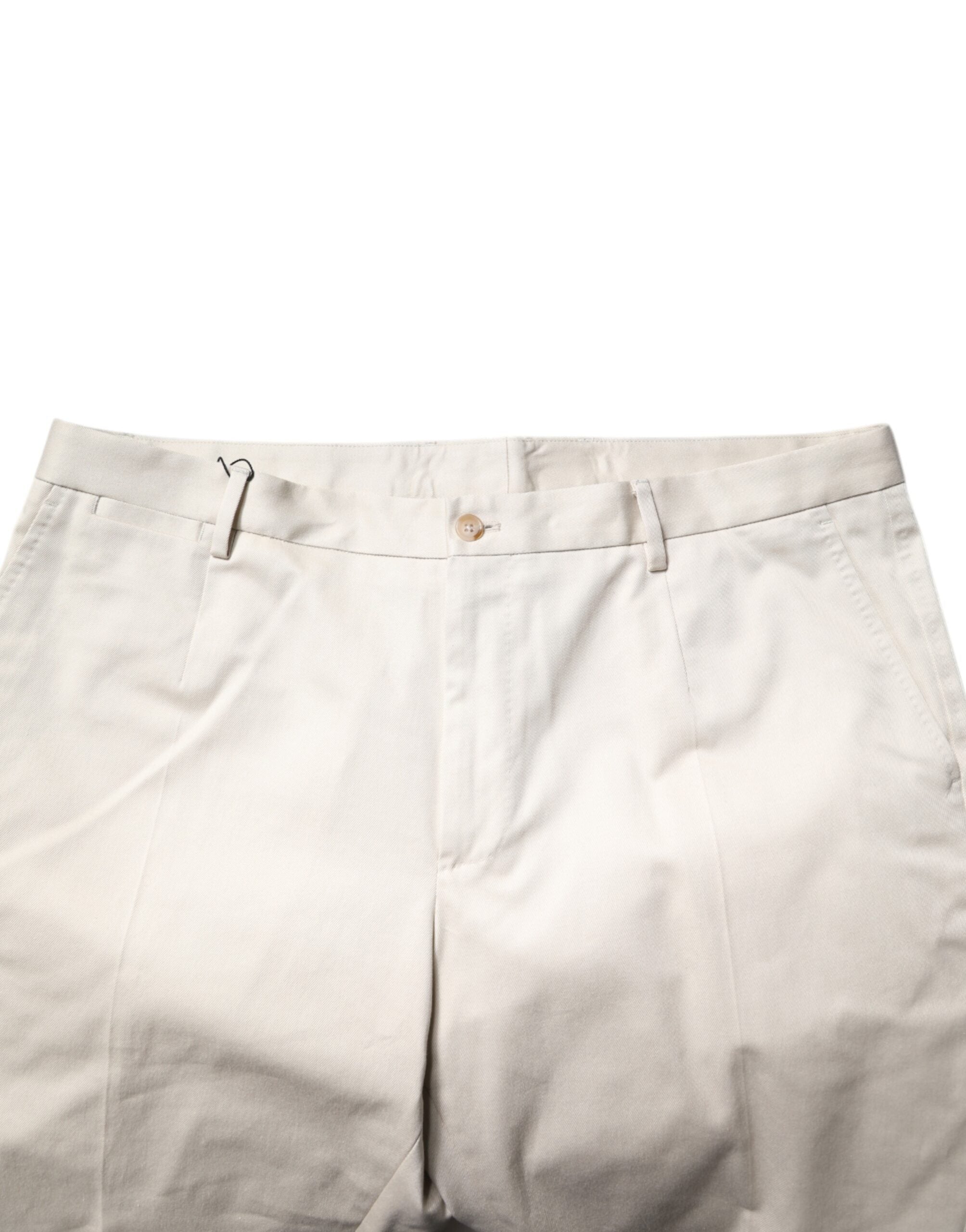 Beige Cotton Stretch Mid Waist Bermuda Shorts - ventzia
