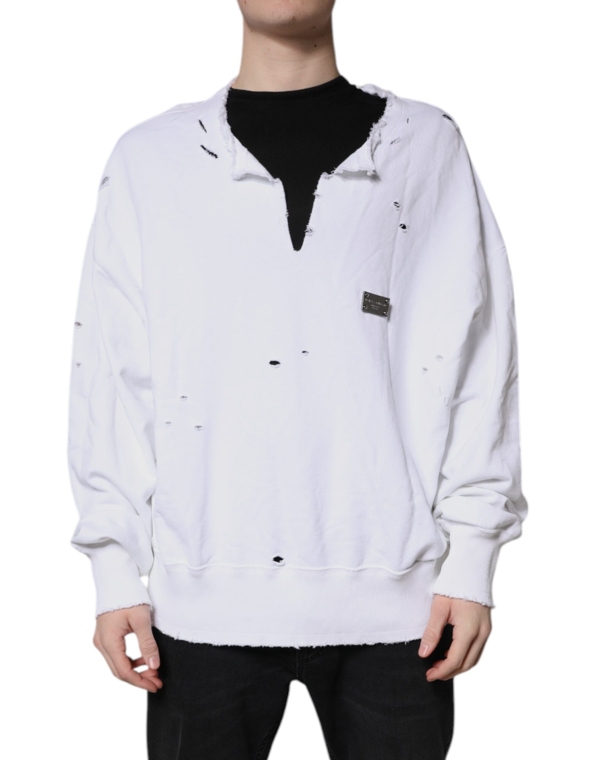 White Cotton Men Pullover Sweatshirt Sweater - ventzia