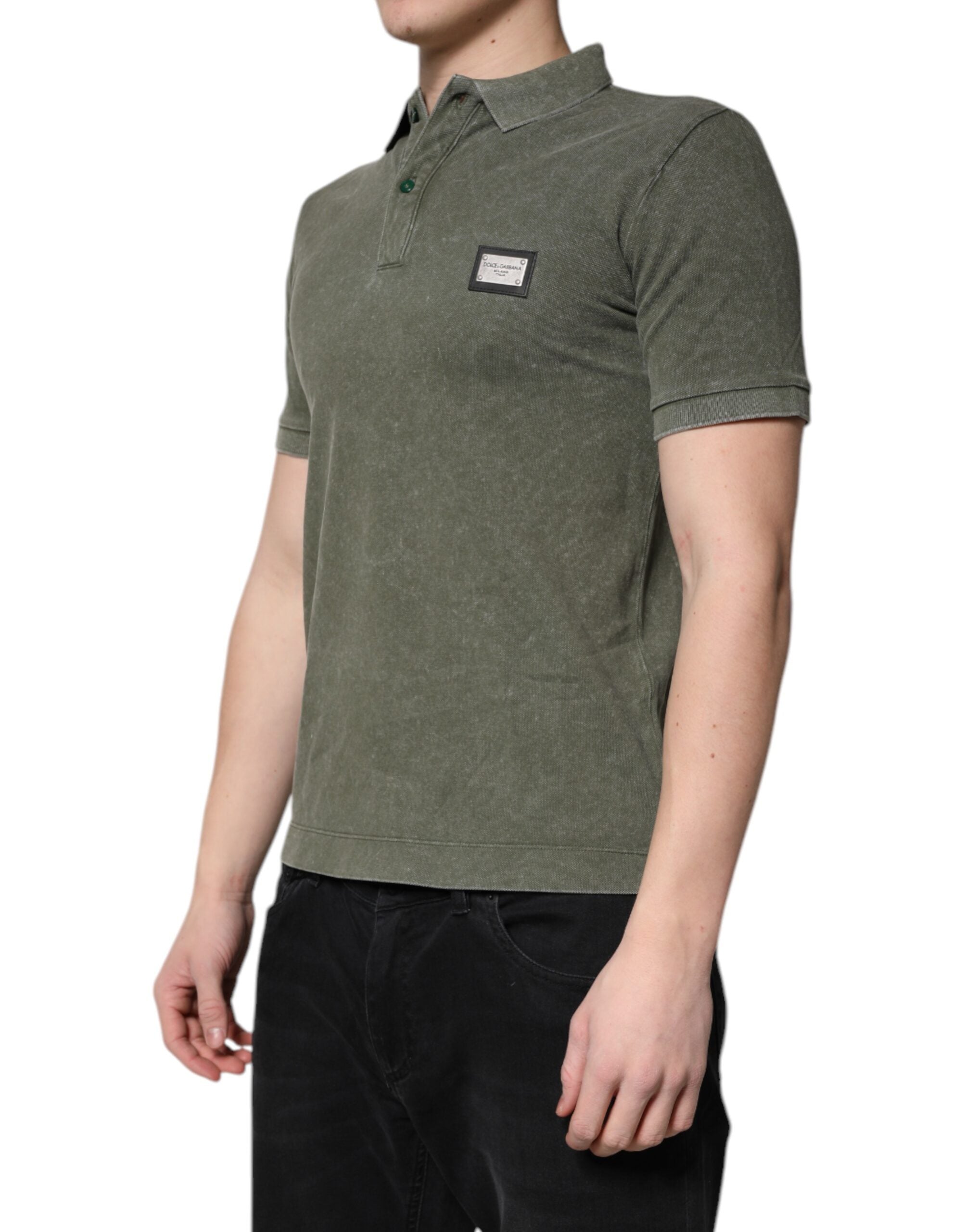 Army Green Logo Plaque Cotton Polo Shirt T-shirt - ventzia