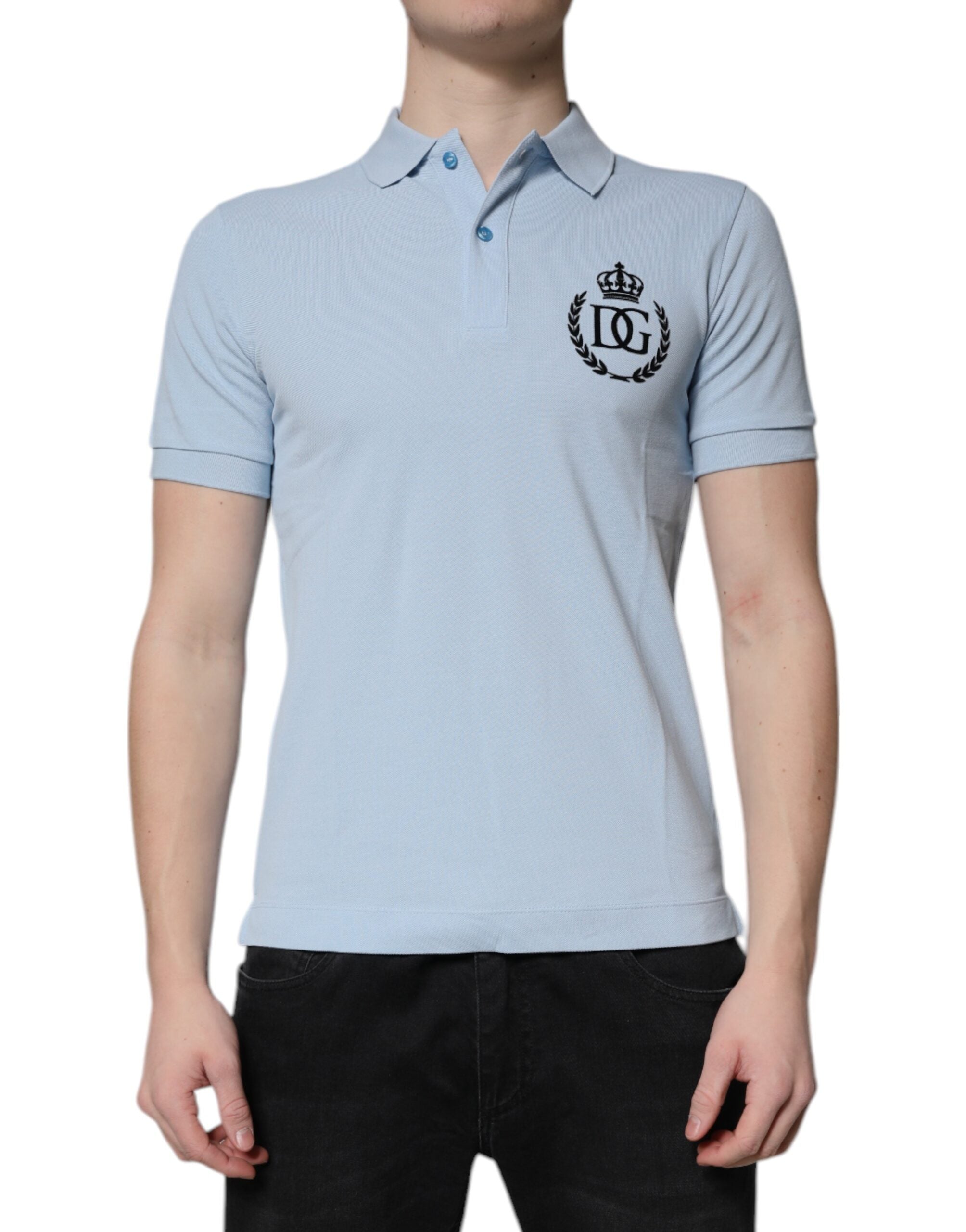 Sky Blue Cotton Crown Collared Polo T-shirt - ventzia