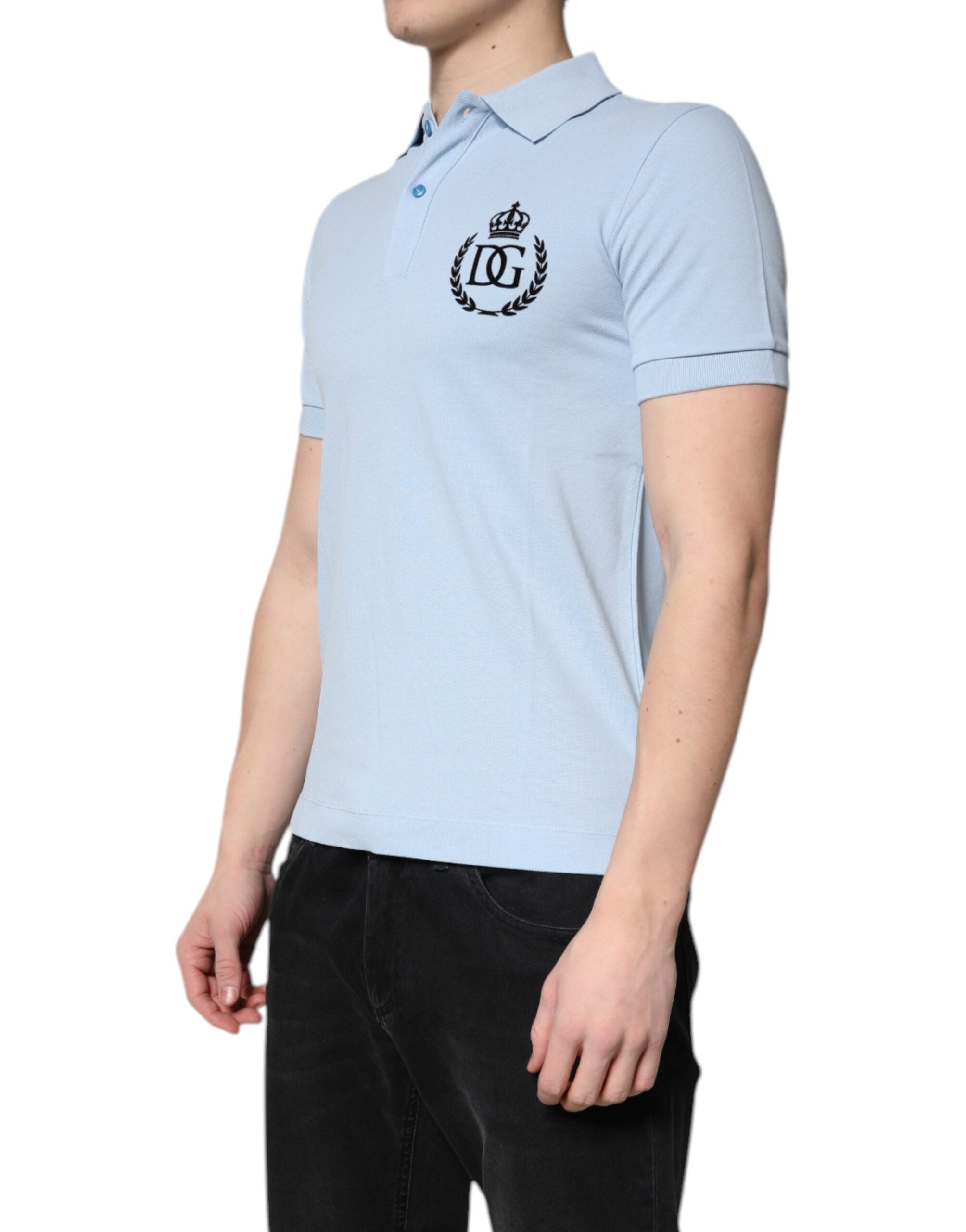 Sky Blue Cotton Crown Collared Polo T-shirt - ventzia