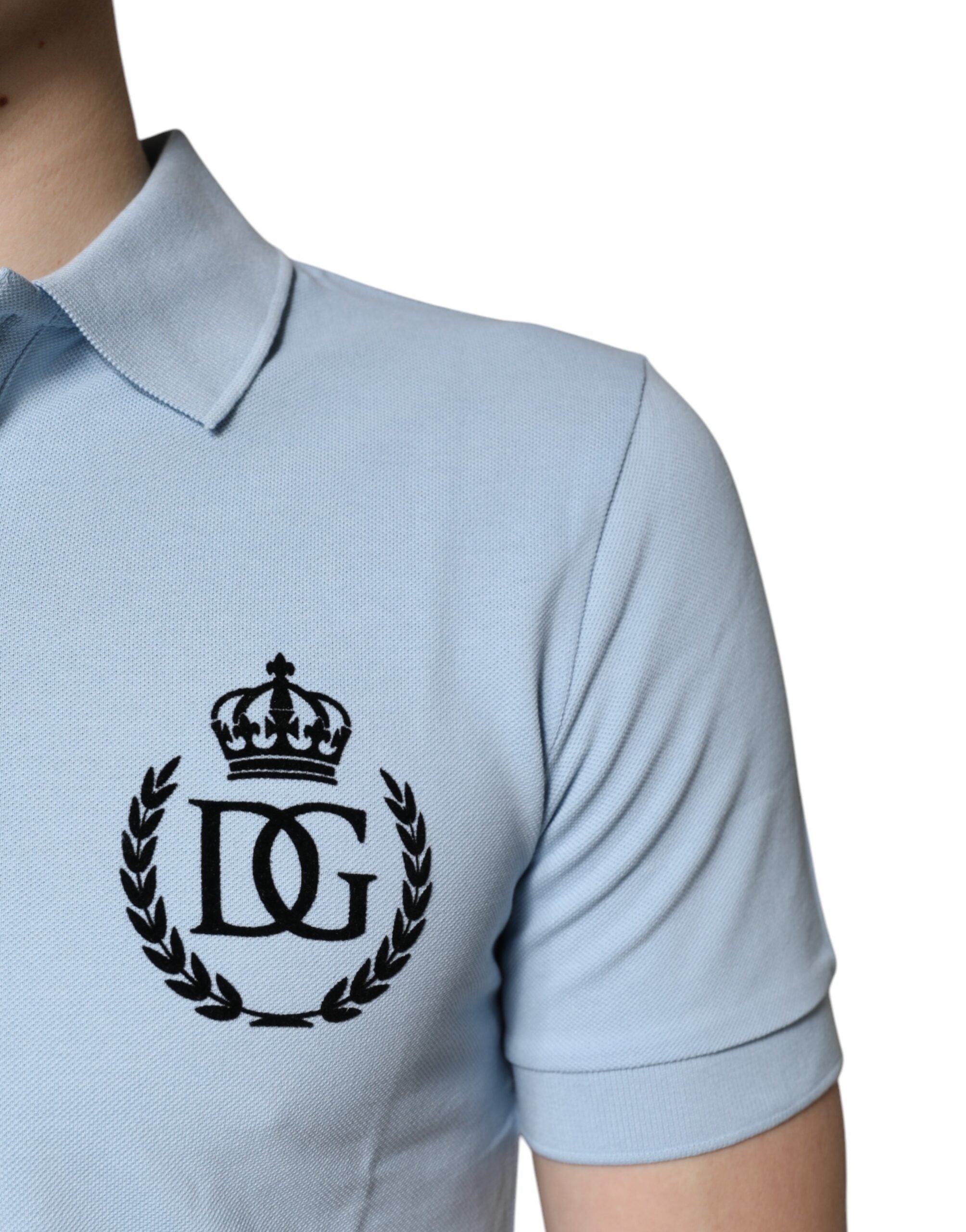 Sky Blue Cotton Crown Collared Polo T-shirt - ventzia
