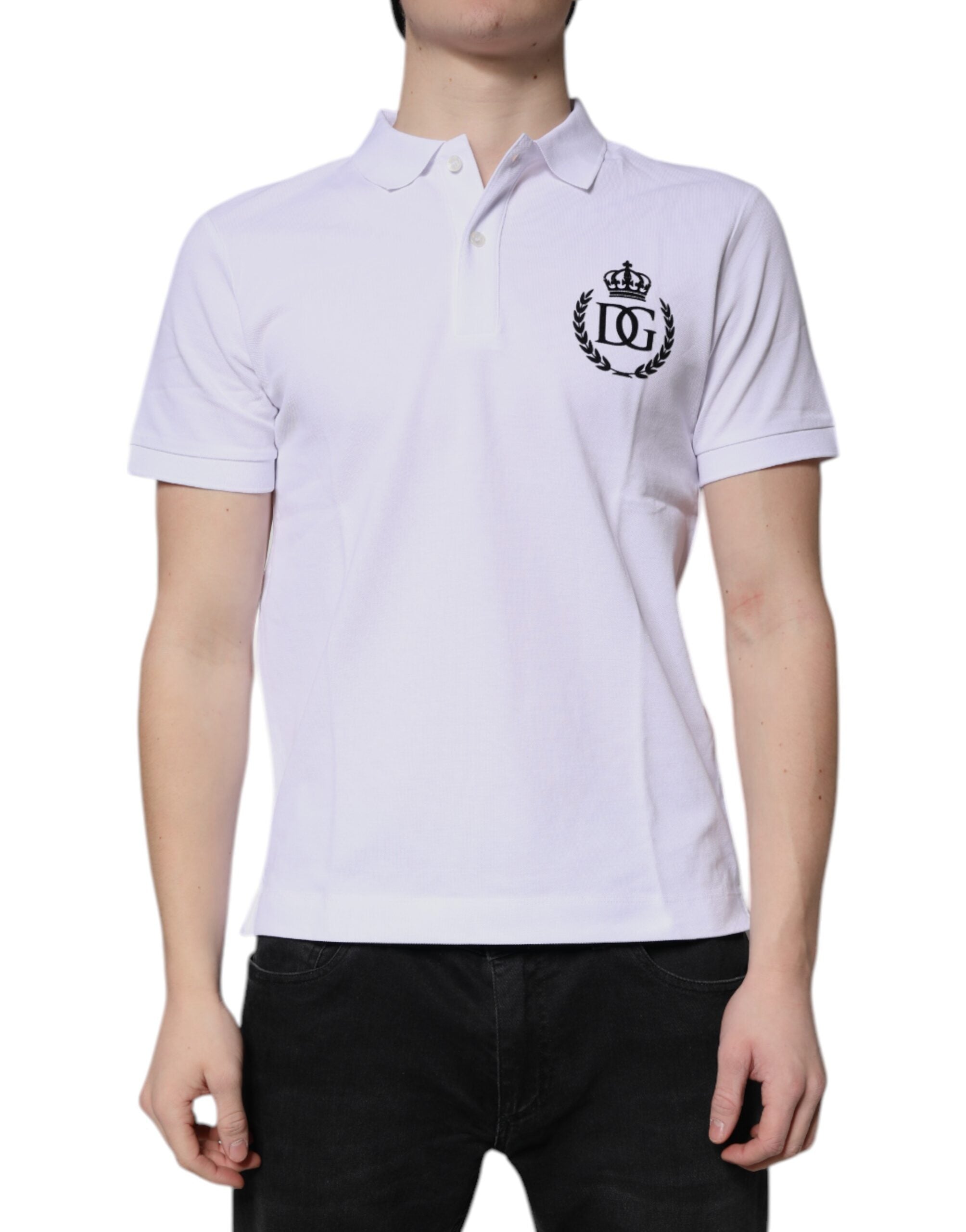White Cotton Crown Collared Men Polo T-shirt - ventzia