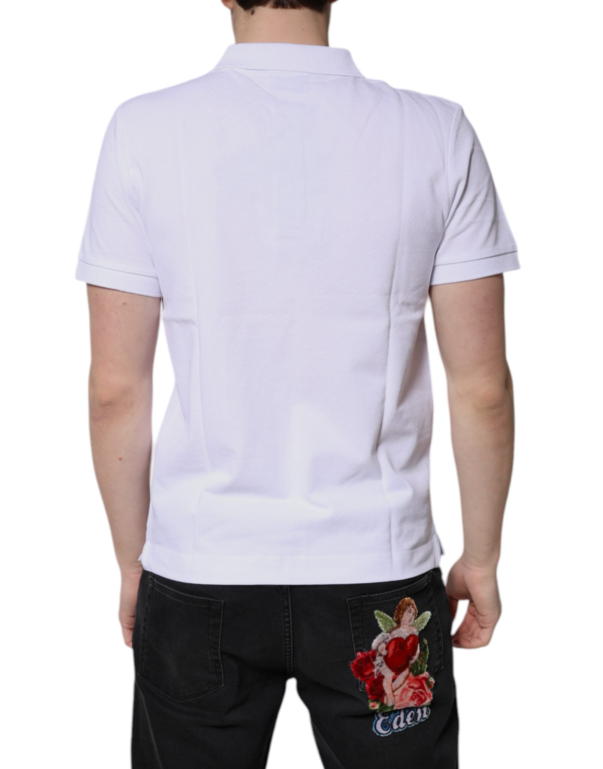 White Cotton Crown Collared Men Polo T-shirt - ventzia
