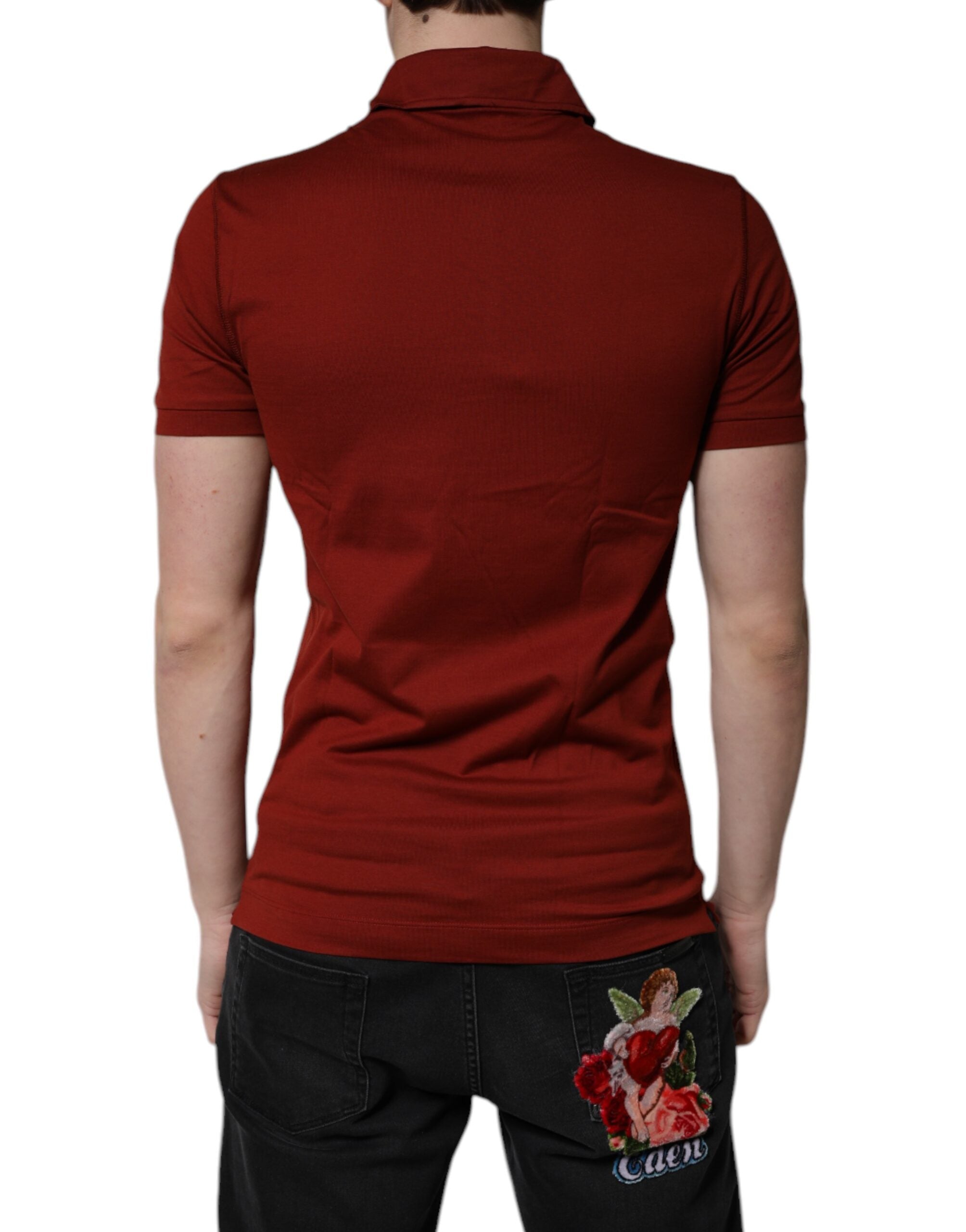Red Cotton DG Logo Collared Men Polo T-shirt - ventzia