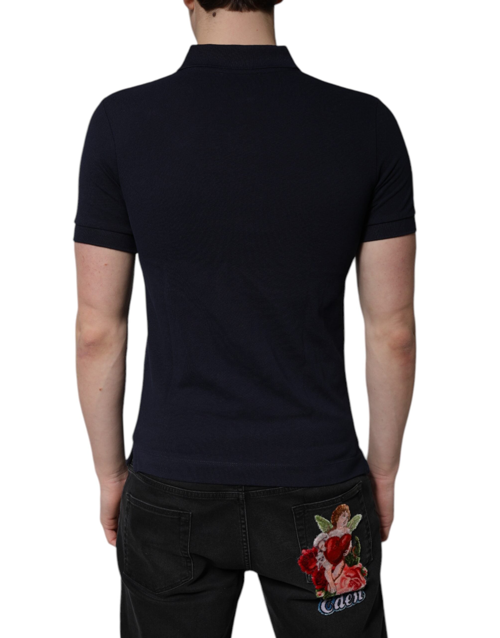 Dark Blue Cotton Crown Collared Polo T-shirt - ventzia