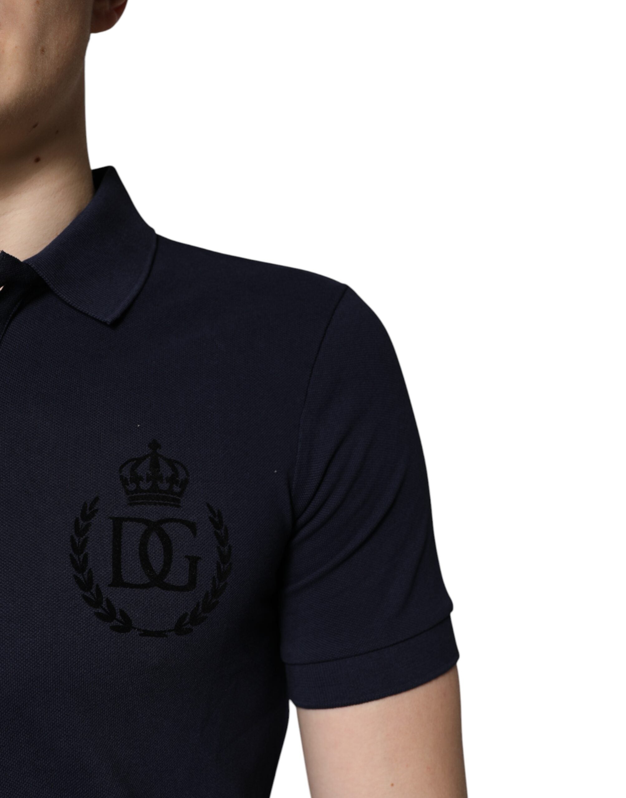 Dark Blue Cotton Crown Collared Polo T-shirt - ventzia