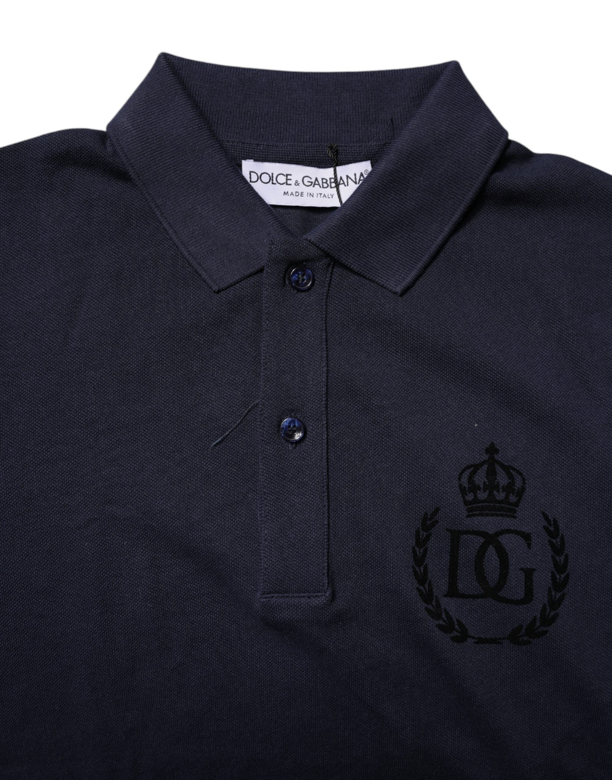 Dark Blue Cotton Crown Collared Polo T-shirt - ventzia