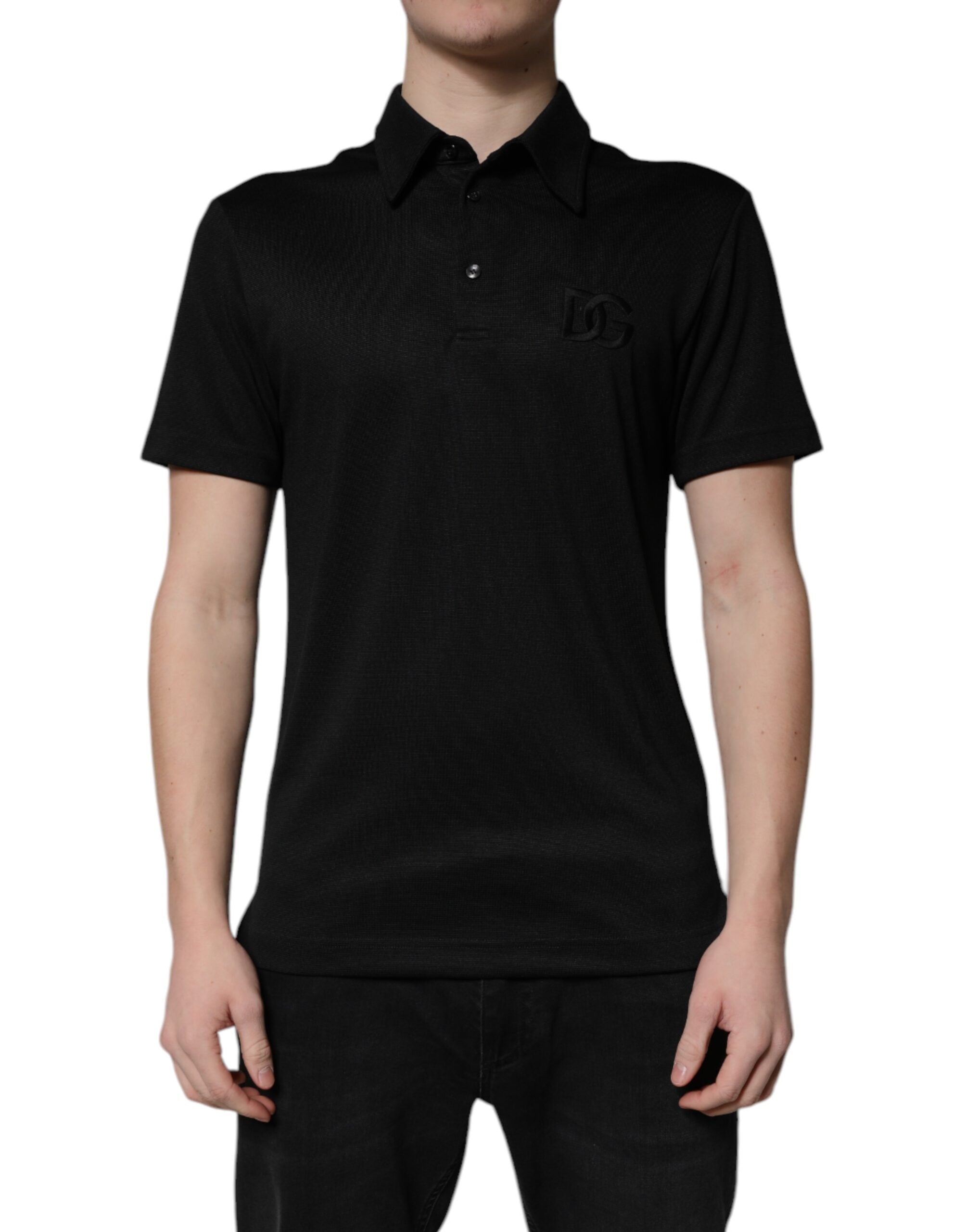 Black Polyester DG Logo Collared Polo T-shirt - ventzia