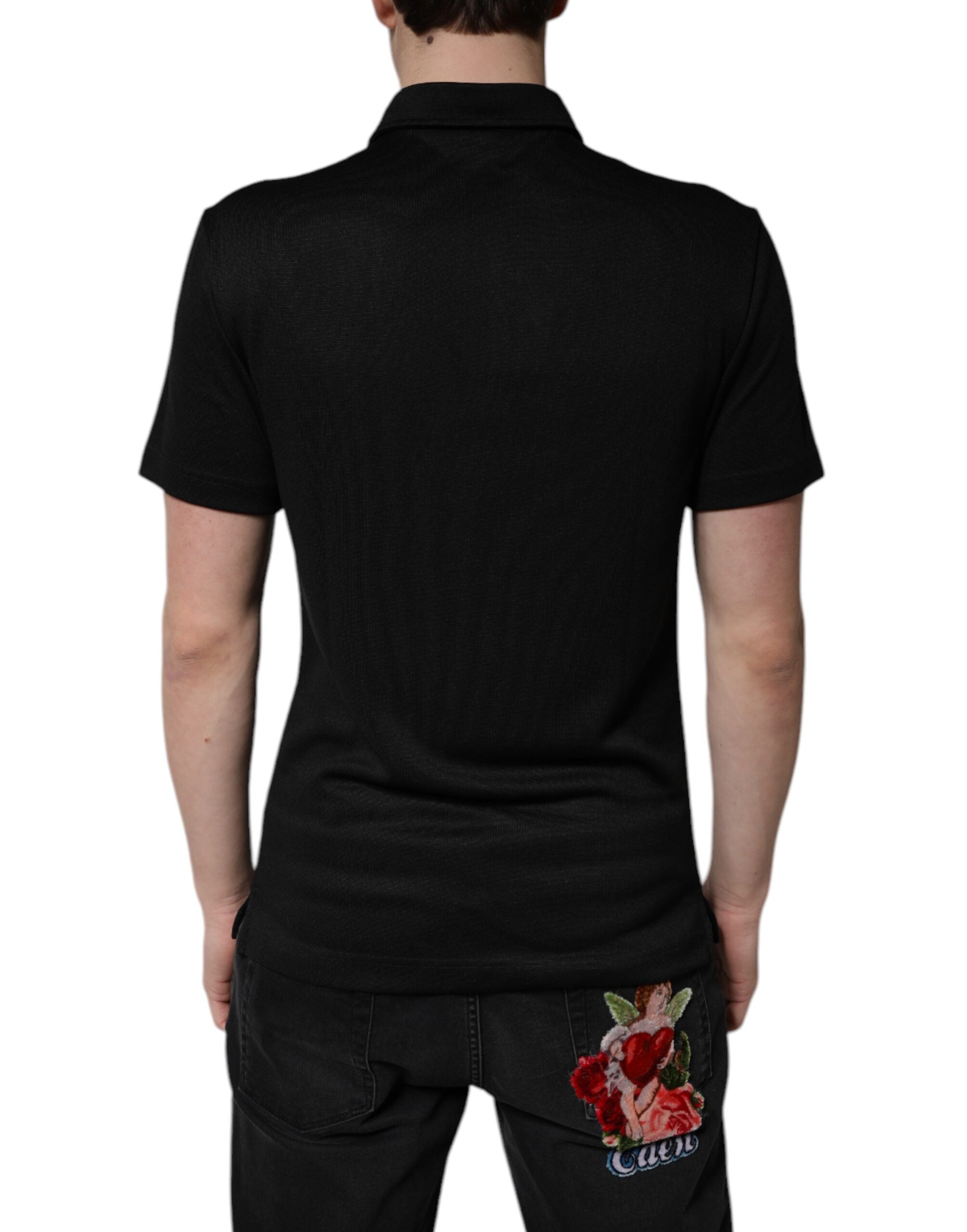 Black Polyester DG Logo Collared Polo T-shirt - ventzia