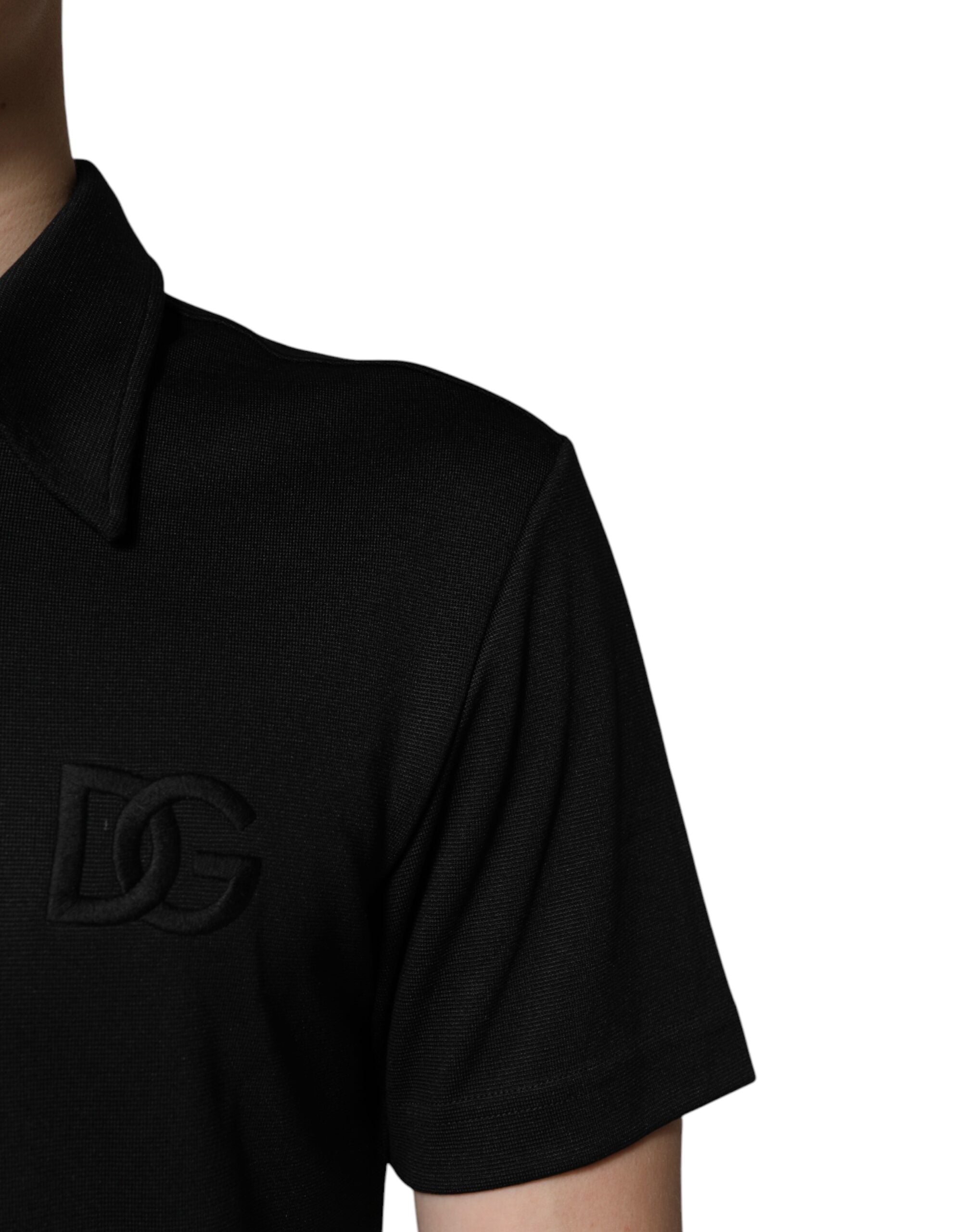 Black Polyester DG Logo Collared Polo T-shirt - ventzia