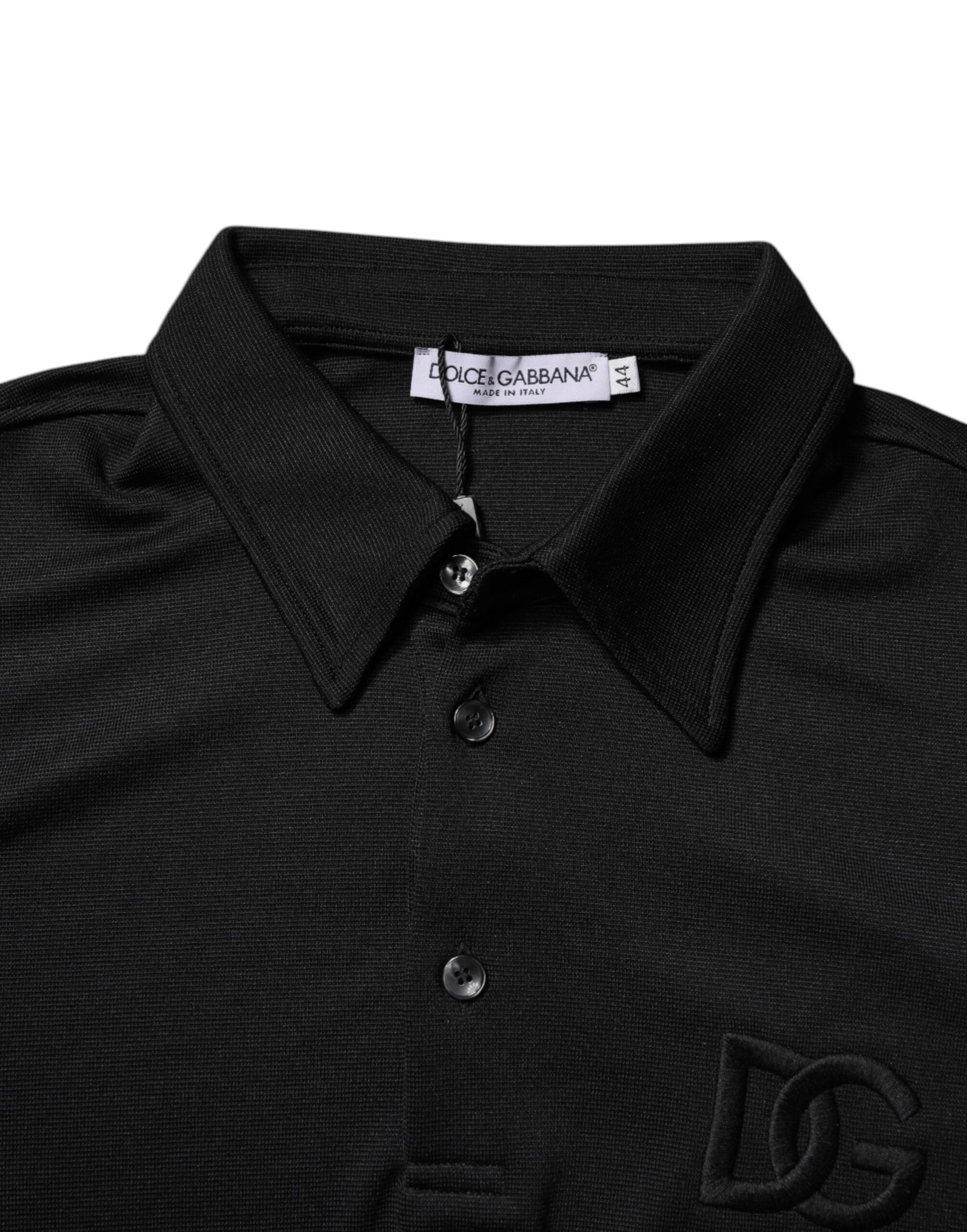 Black Polyester DG Logo Collared Polo T-shirt - ventzia