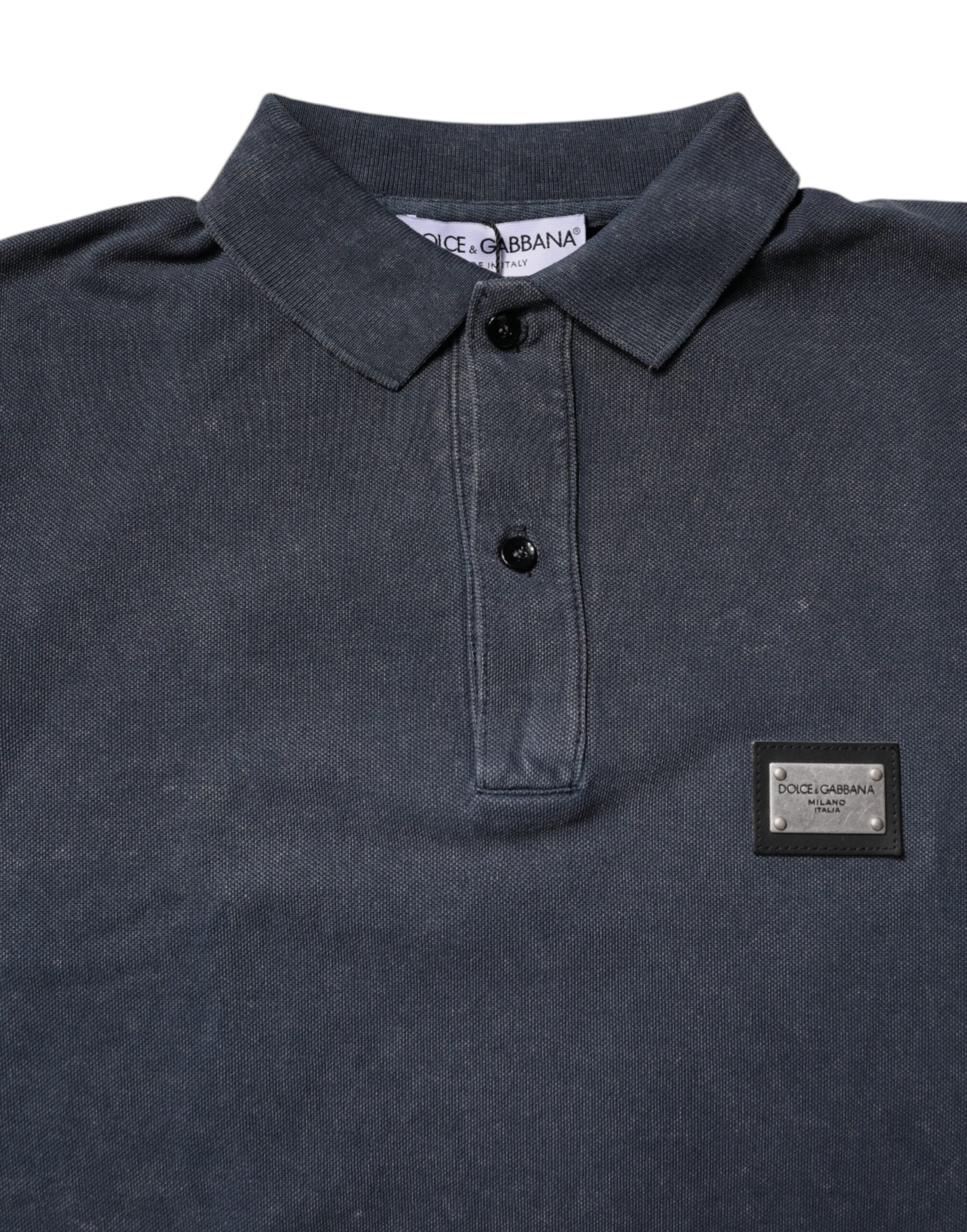 Dark Blue Logo Plaque Cotton Men Polo Shirt T-shirt - ventzia