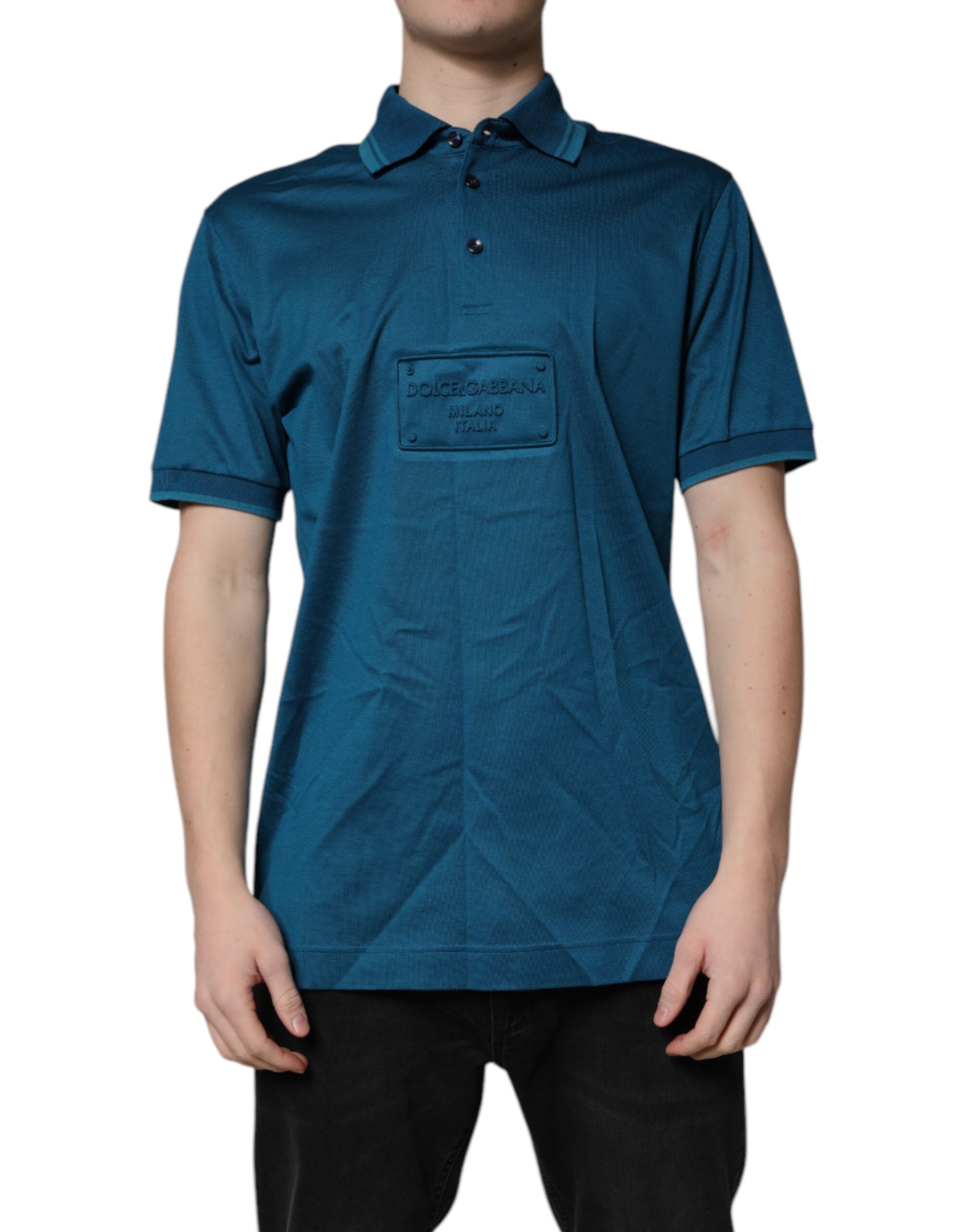 Blue Logo Cotton Men Polo Shirt T-shirt - ventzia