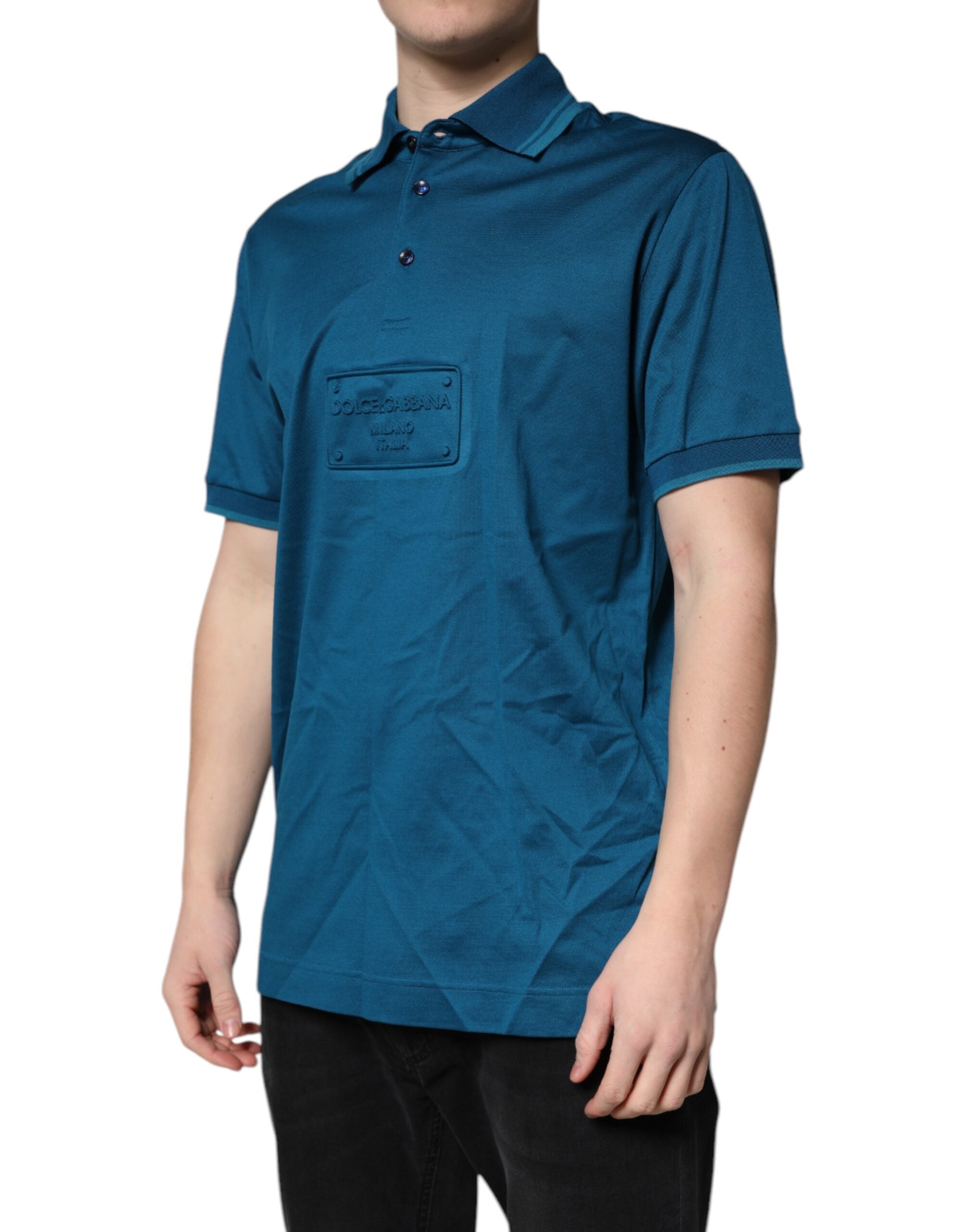 Blue Logo Cotton Men Polo Shirt T-shirt - ventzia