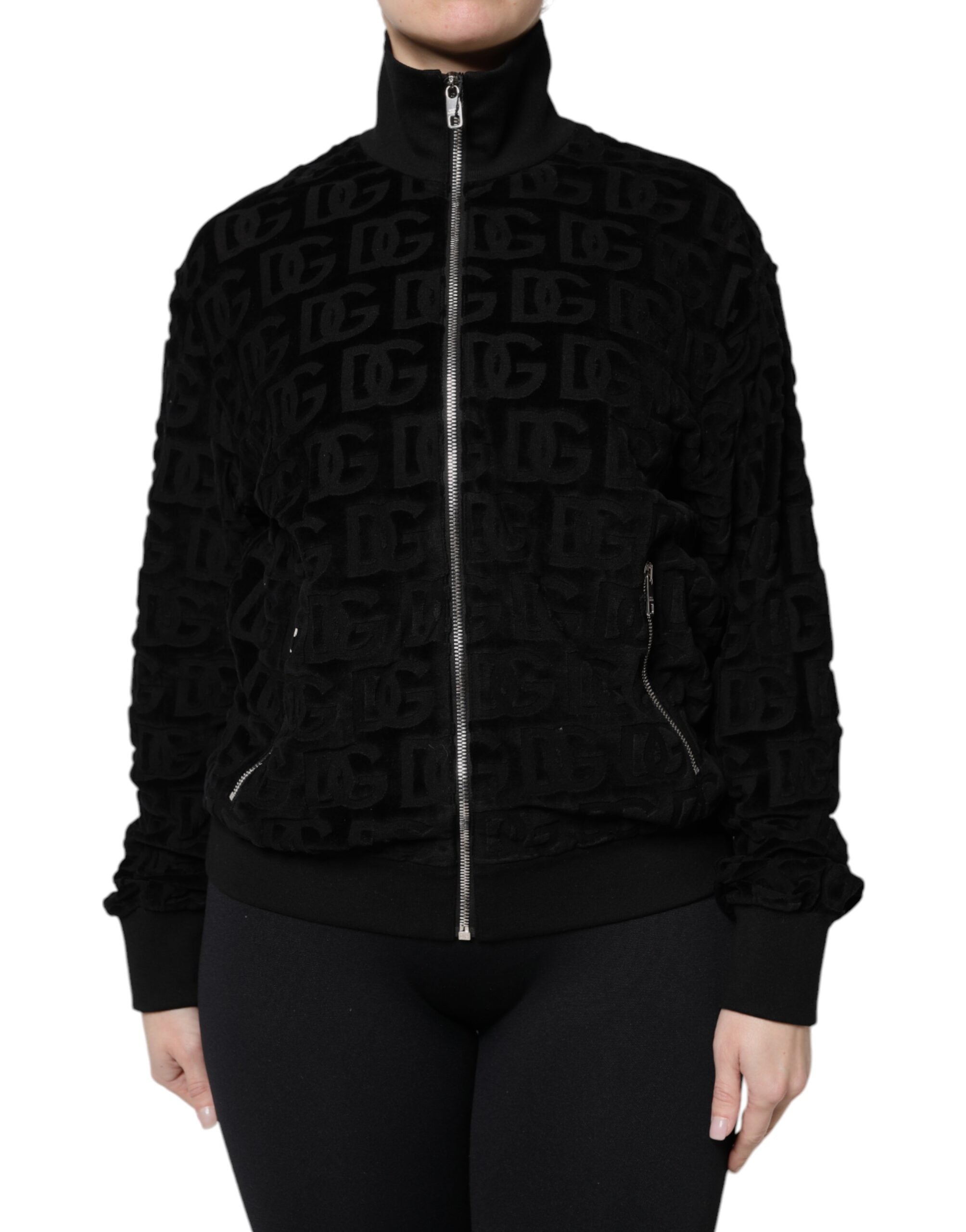 Black Logo Monogram Full Zip Bomber Jacket - ventzia