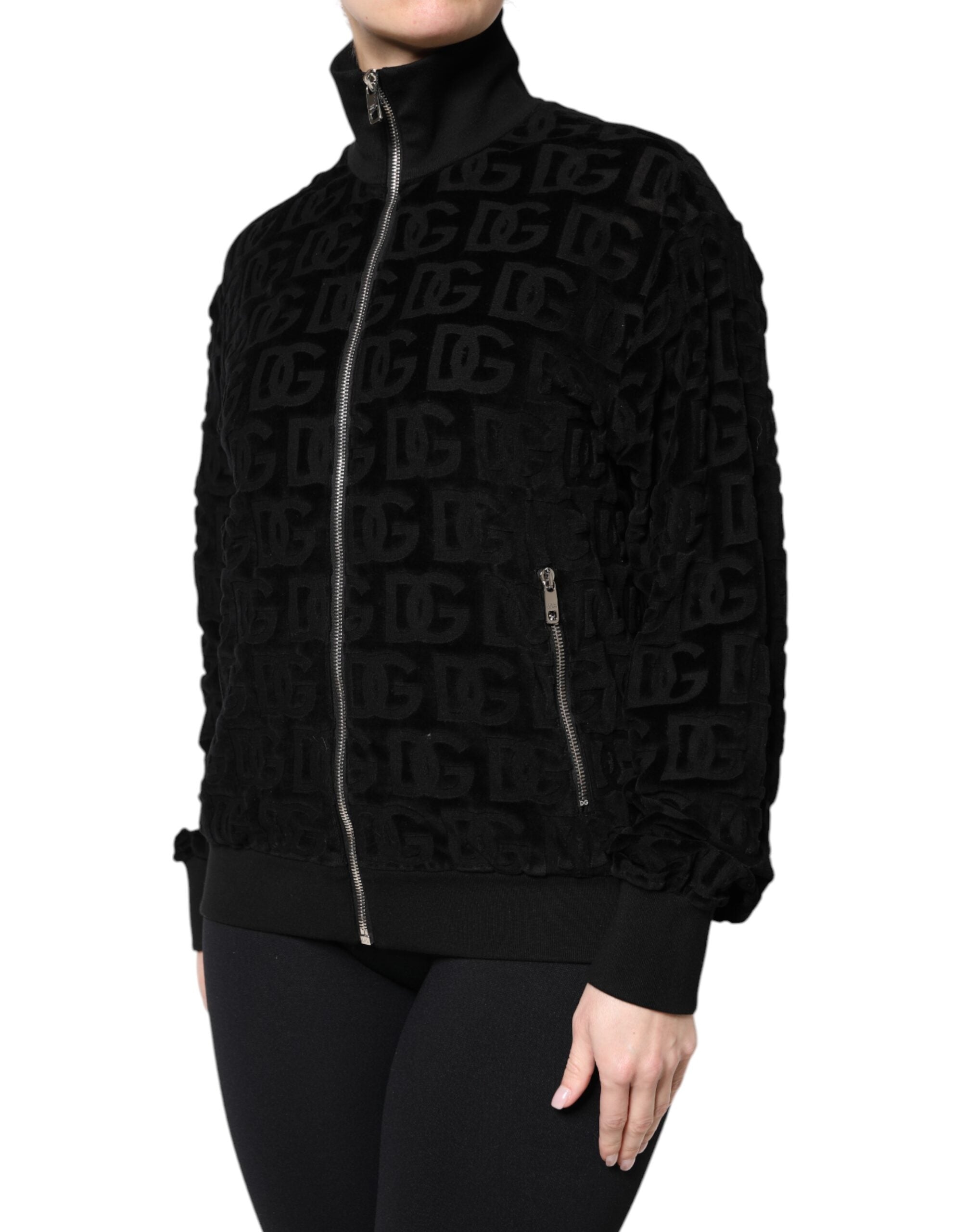 Black Logo Monogram Full Zip Bomber Jacket - ventzia